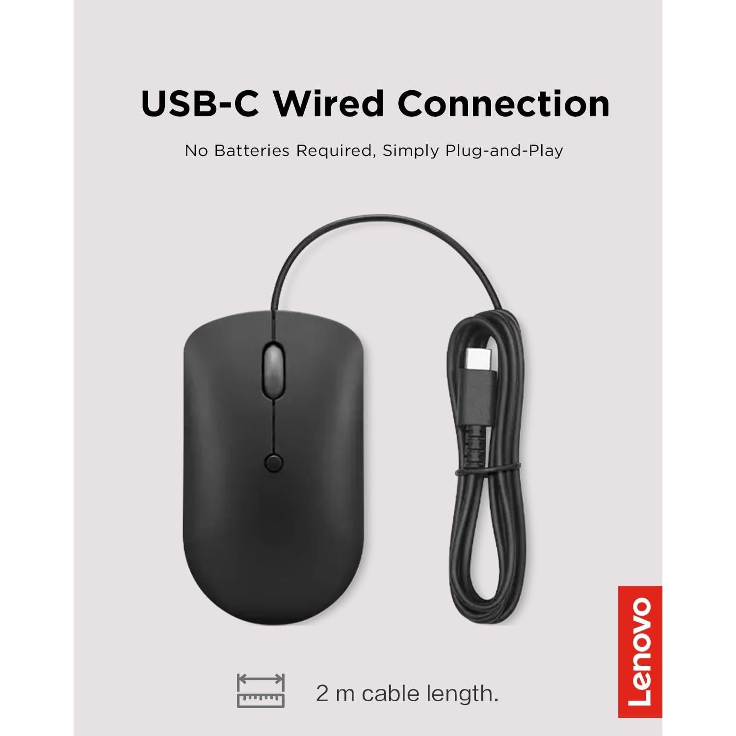 Ratón con cable Lenovo 400 USB-C compacto negro