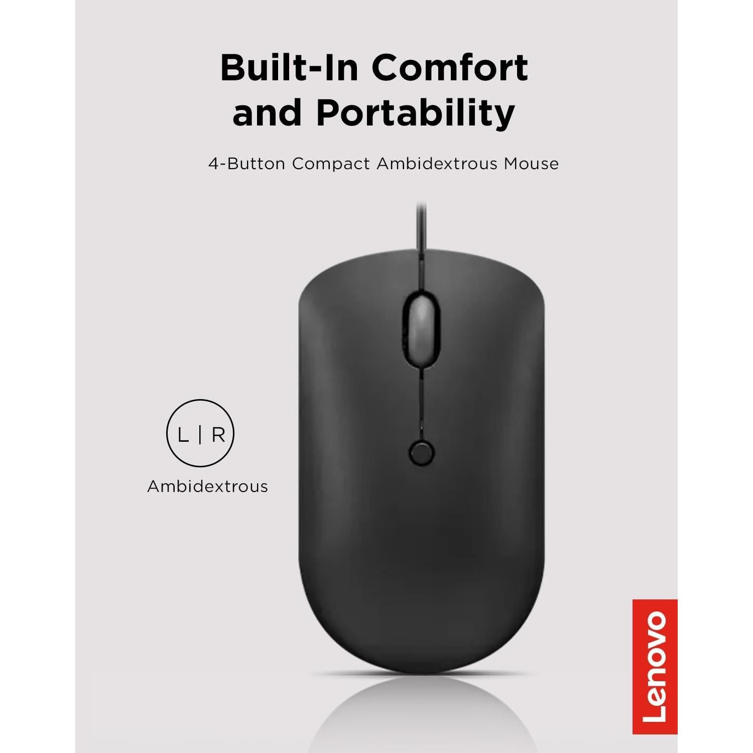Ratón con cable Lenovo 400 USB-C compacto negro