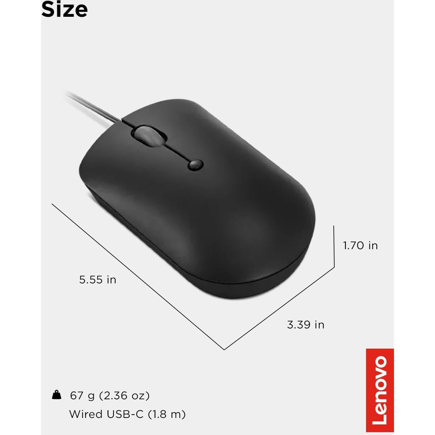 Ratón con cable Lenovo 400 USB-C compacto negro