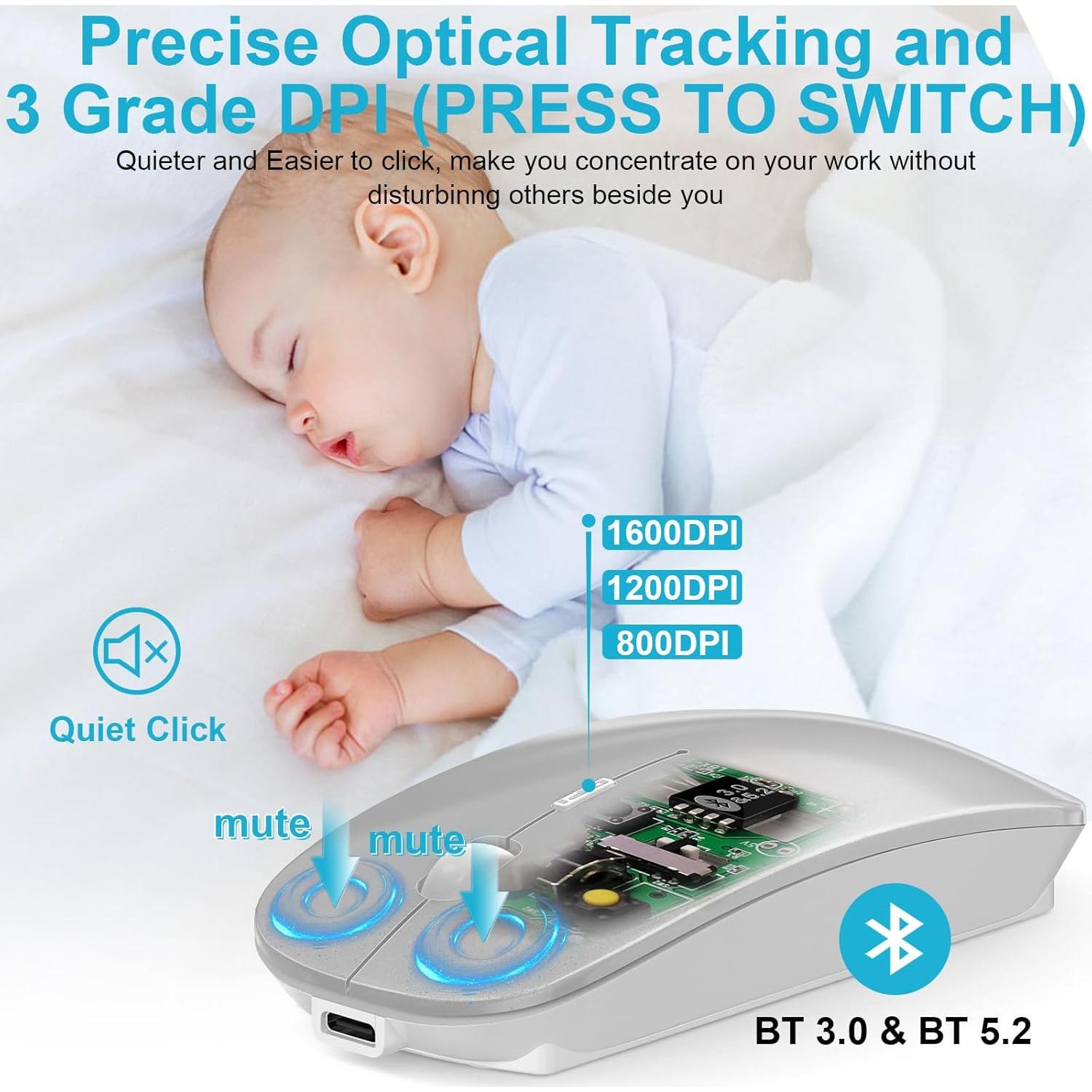 Ratón Inalámbrico Bluetooth Normdecos Plata Recargable 1600 DPI