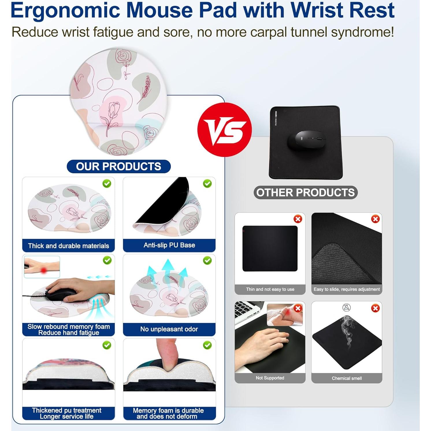 Alfombrilla de Ratón Ergonómica HODYXIN con Soporte Rosa