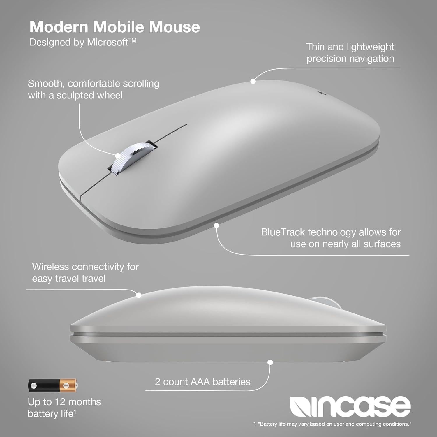 Mouse Inalámbrico Microsoft Modern - Ligero, Bluetooth, Platino