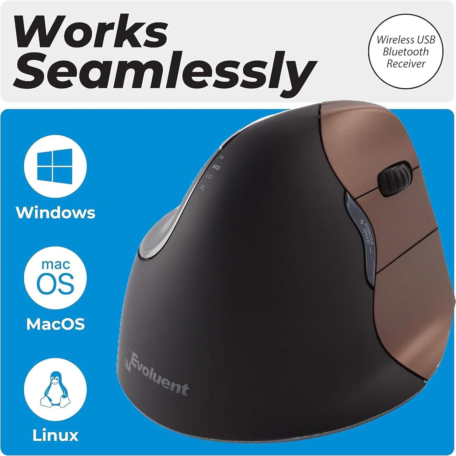 Ratón Vertical Ergonómico Evoluent VM4SW Inalámbrico USB