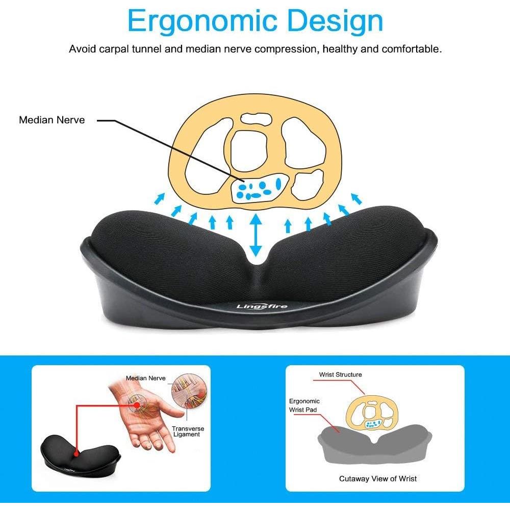 Reposamuñecas Ergonómico LINGSFIRE Espuma Viscoelástica Negro