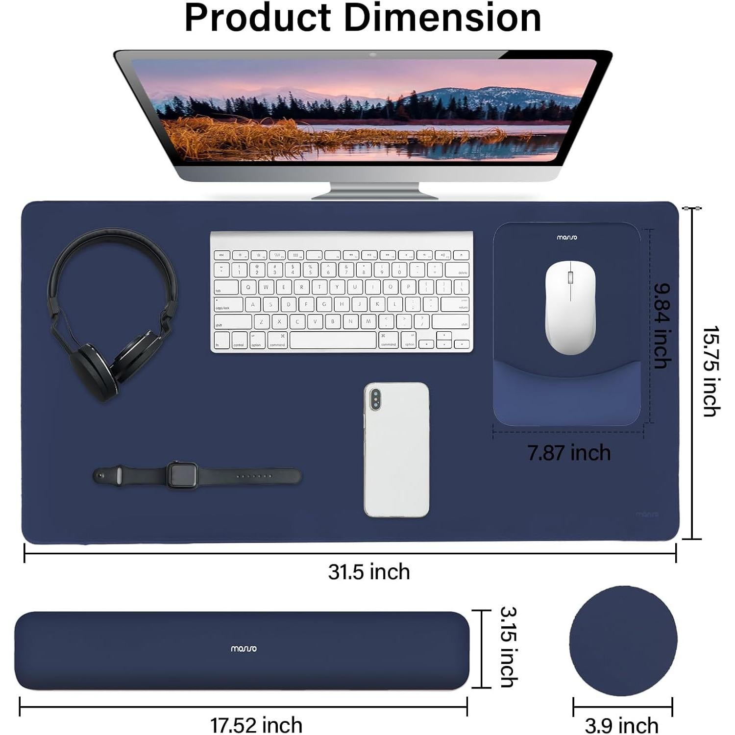 Conjunto Alfombrilla de Teclado y Ratón MOSISO Azul Marino