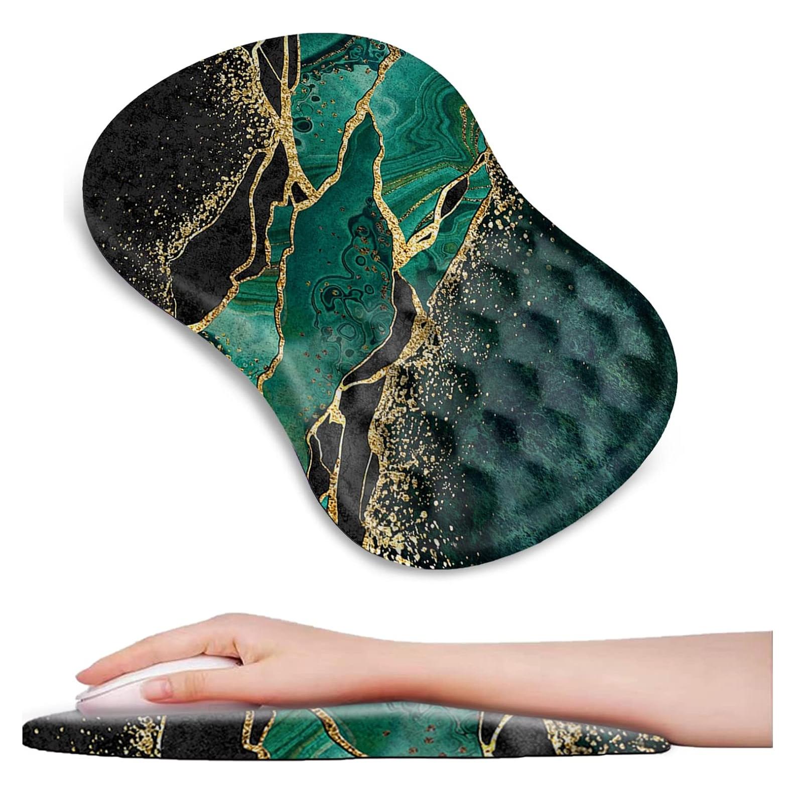 Almohadilla de Ratón Ergonómica DINKY con Soporte para Muñeca - Mármol Verde Dorado
