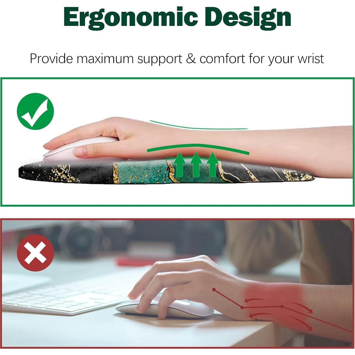 Almohadilla de Ratón Ergonómica DINKY con Soporte para Muñeca - Mármol Verde Dorado