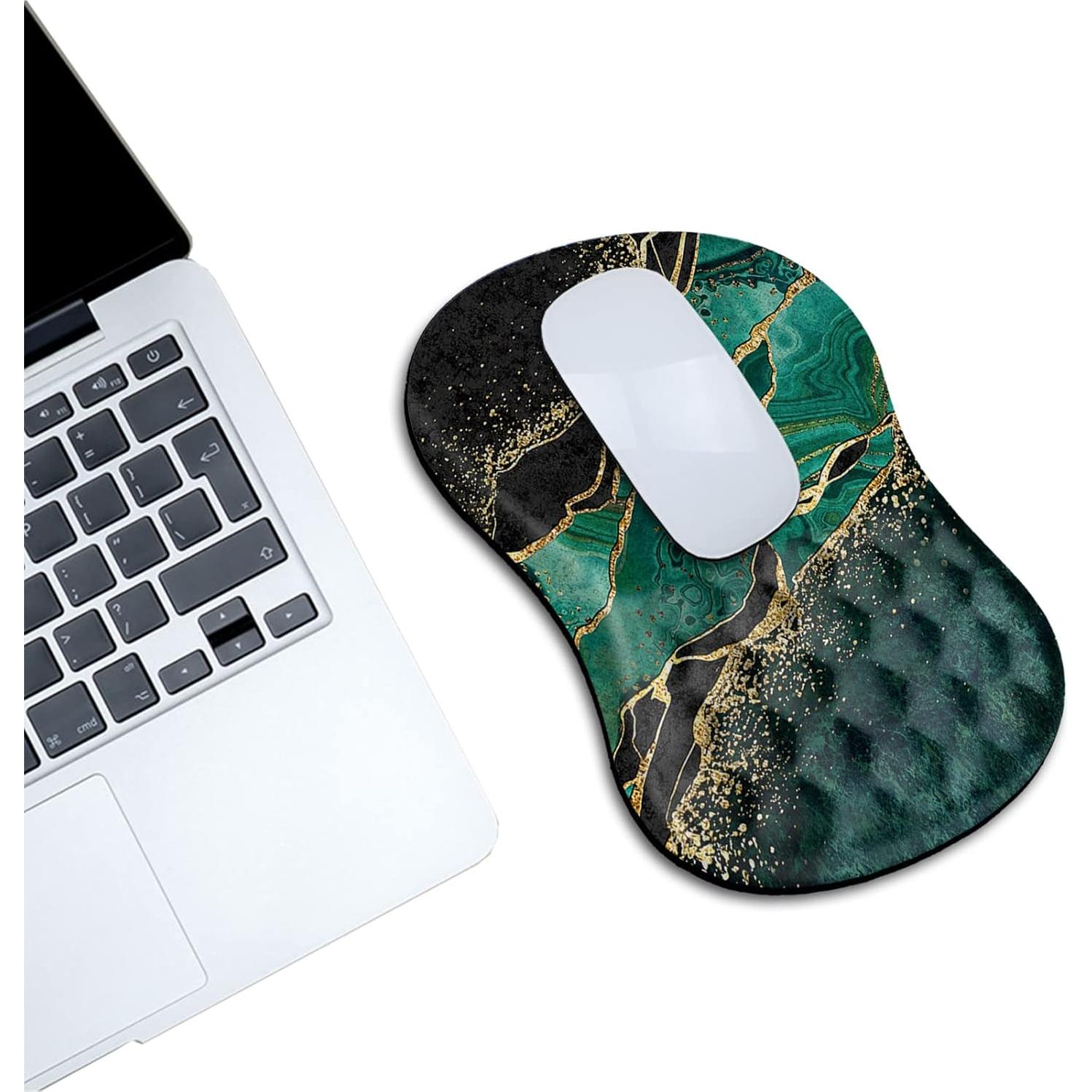 Almohadilla de Ratón Ergonómica DINKY con Soporte para Muñeca - Mármol Verde Dorado