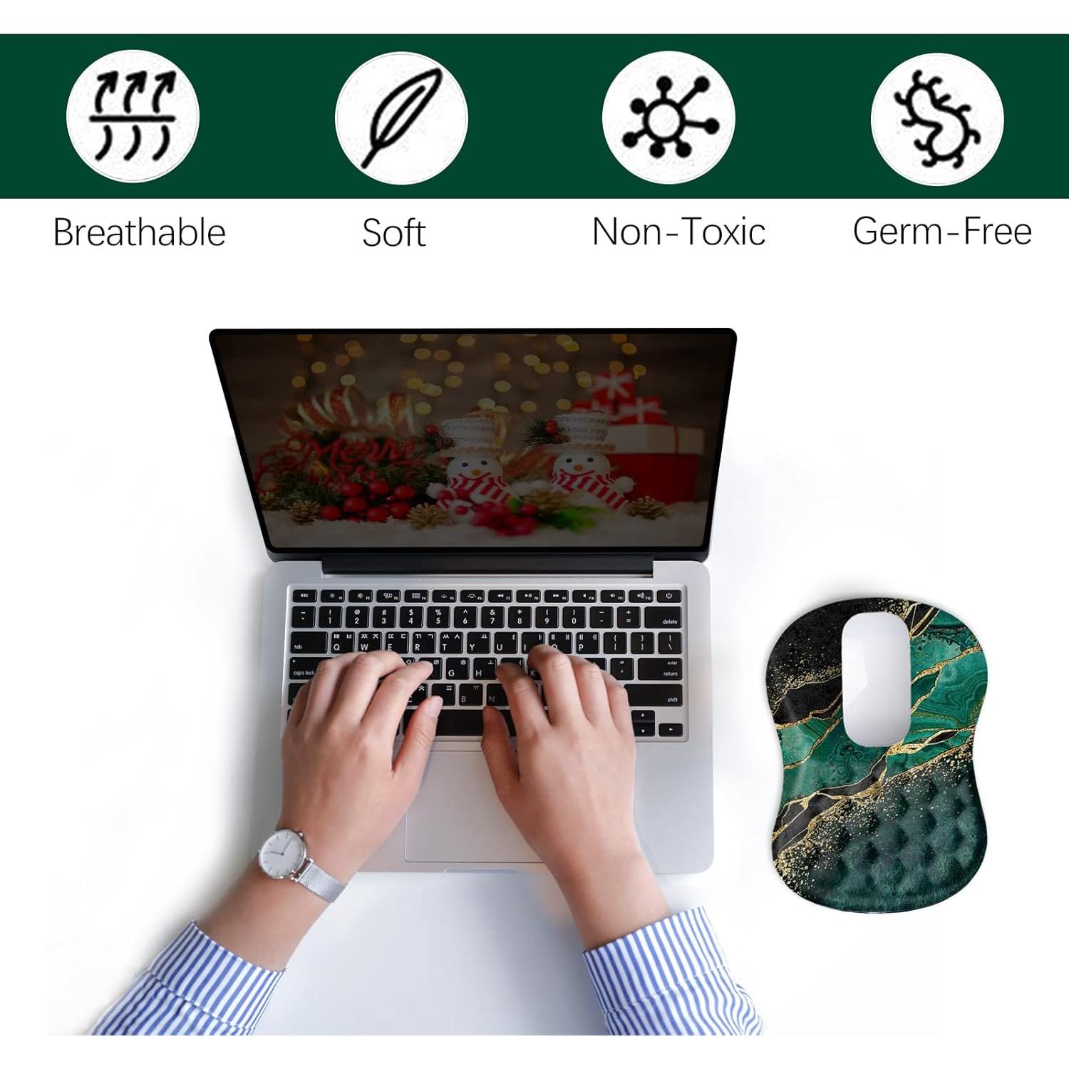 Almohadilla de Ratón Ergonómica DINKY con Soporte para Muñeca - Mármol Verde Dorado