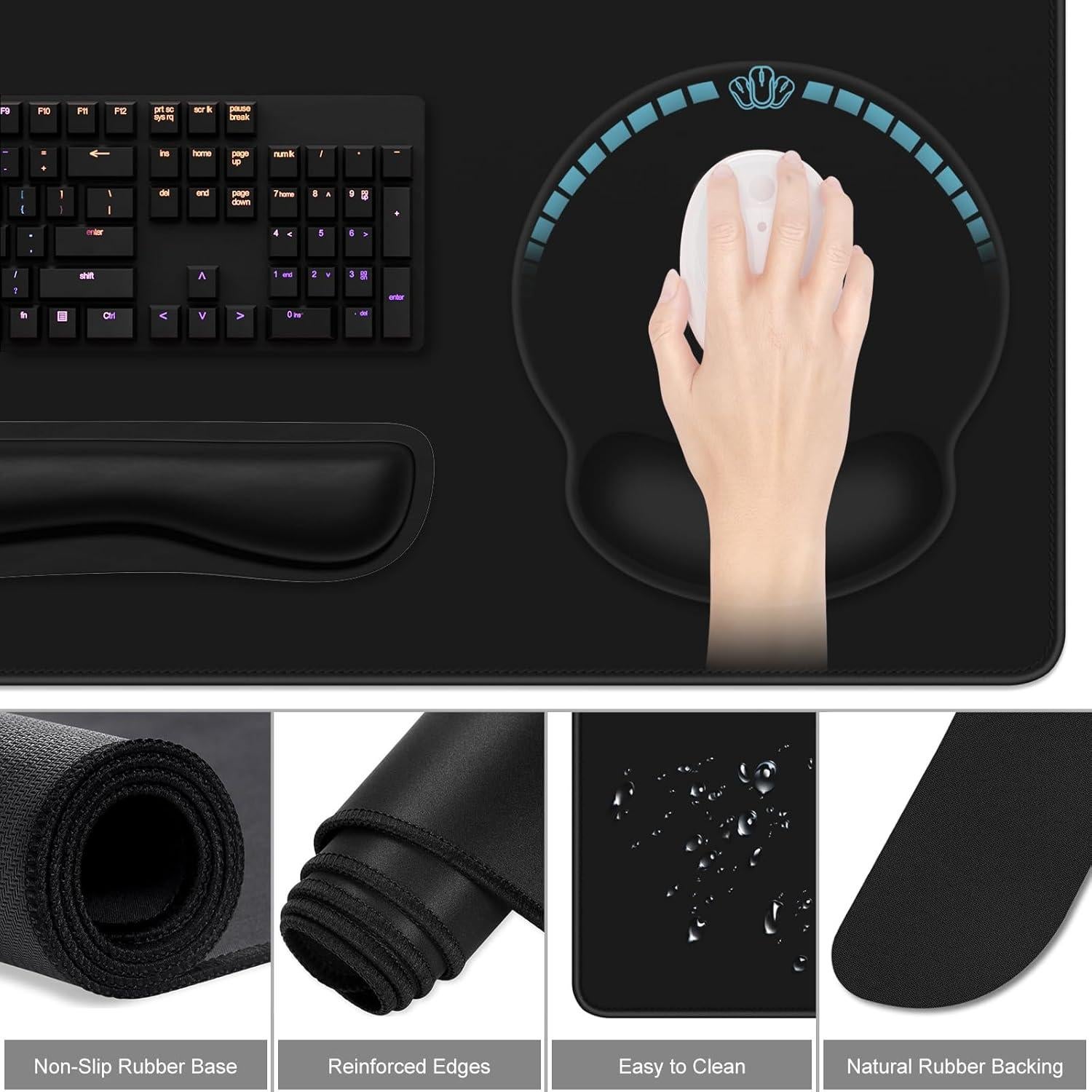 Alfombrilla de Ratón Dapesuom 4 en 1 XXL Ergonómica Negra