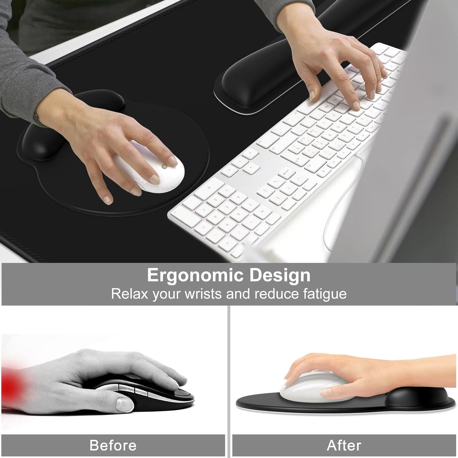 Alfombrilla de Ratón Dapesuom 4 en 1 XXL Ergonómica Negra