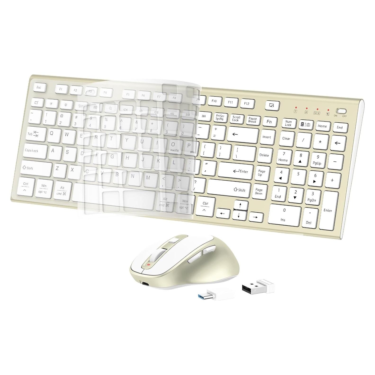 Combo Teclado y Ratón Inalámbrico FENIFOX Dorado Recargable USB-C