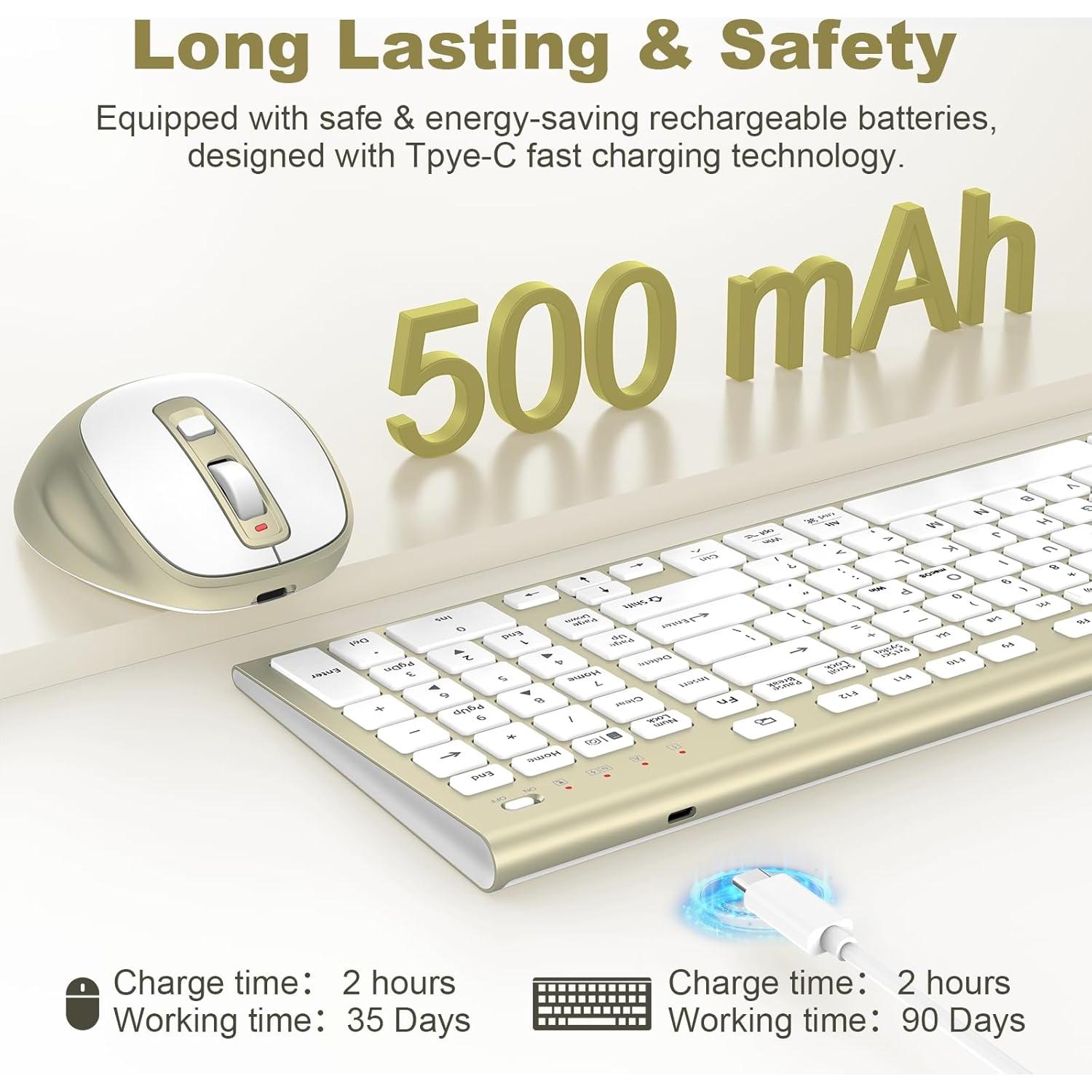 Combo Teclado y Ratón Inalámbrico FENIFOX Dorado Recargable USB-C