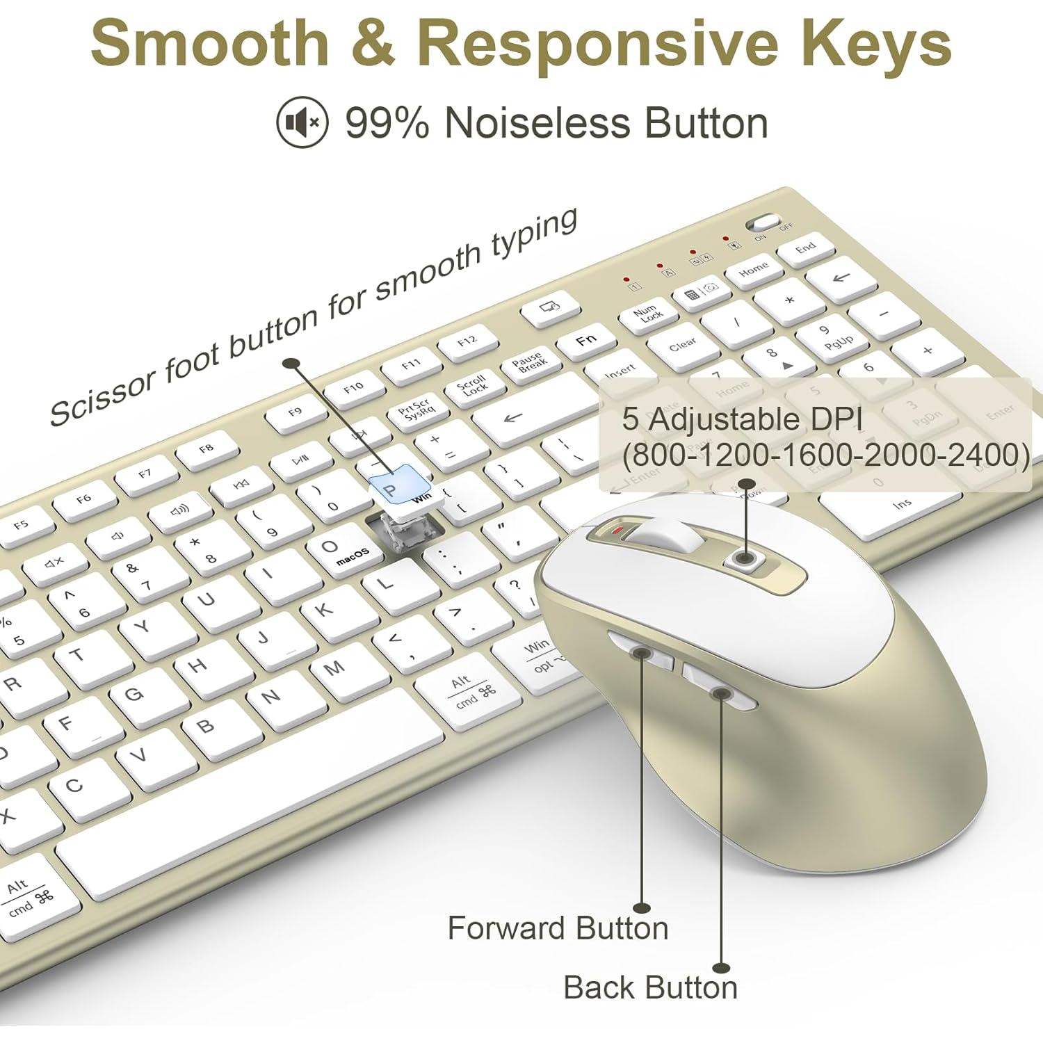 Combo Teclado y Ratón Inalámbrico FENIFOX Dorado Recargable USB-C