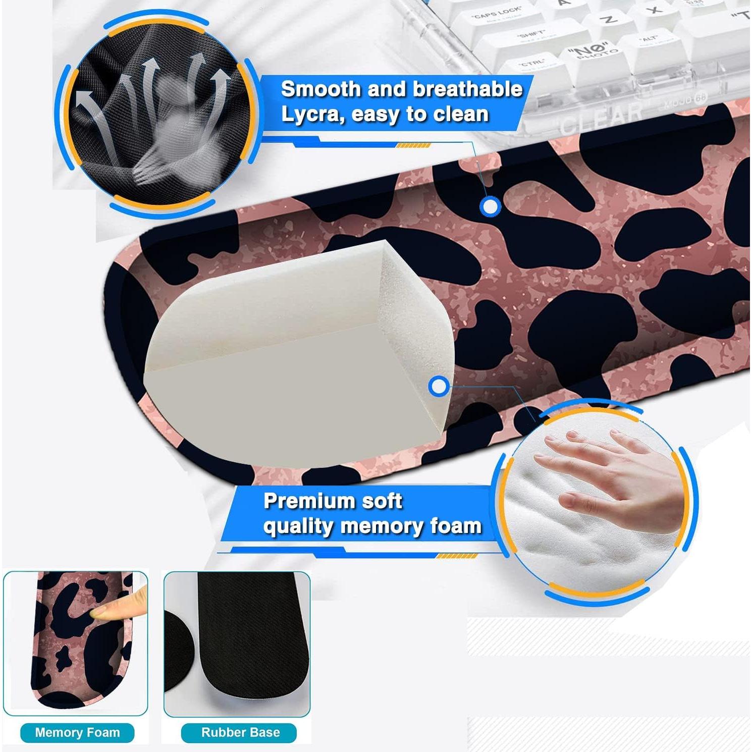 Office Mousepad with Gel Wrist Support, Ergonomic Memory Foam Keyboard Wrist Rest, Mouse Pad with Nonslip Base for Laptop, Gaming & Office Easy Typing Desk Pad, Leopard Rose Black Mouse Mat