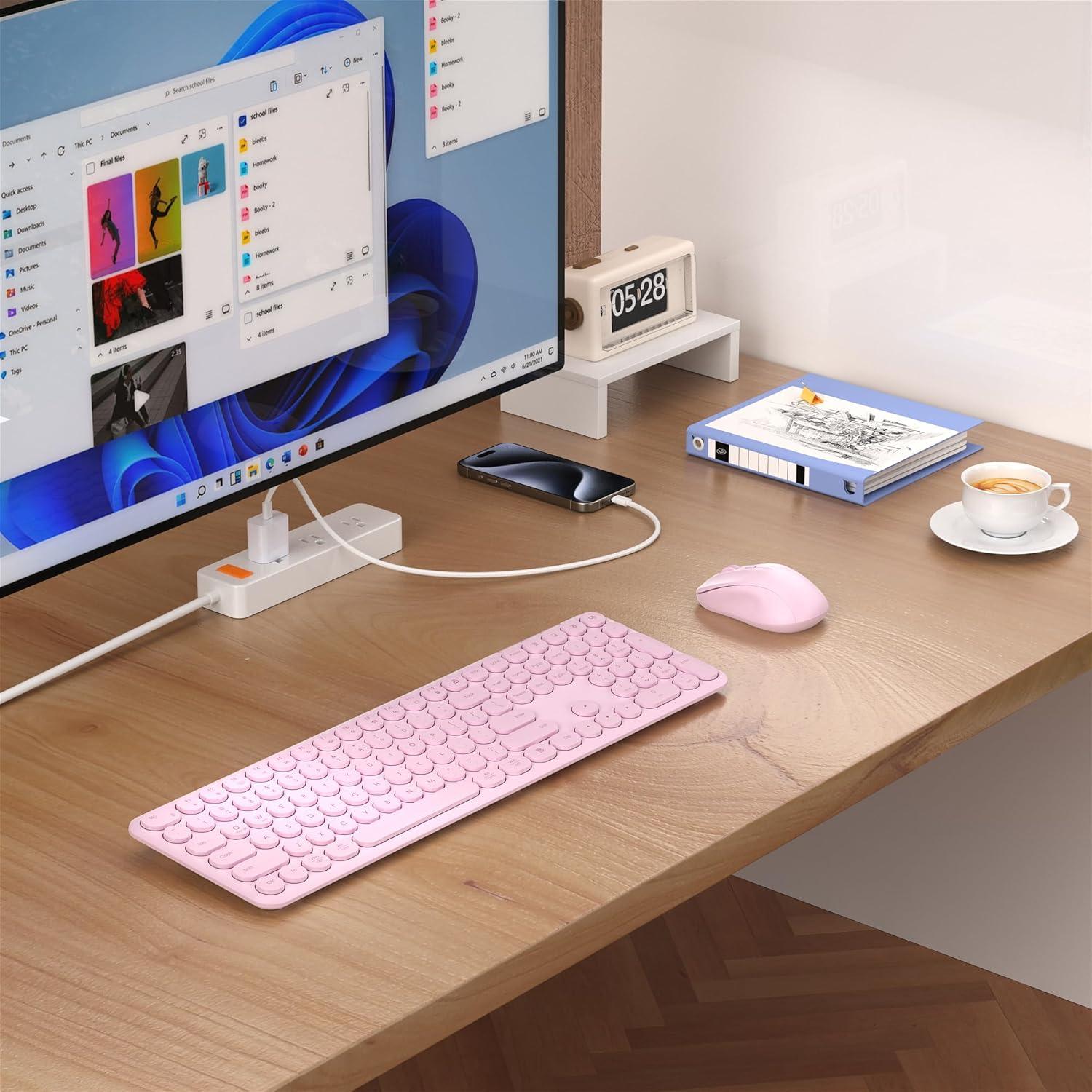 Combo Teclado y Ratón Inalámbrico MPTOG Rosa Sakura 110 Teclas