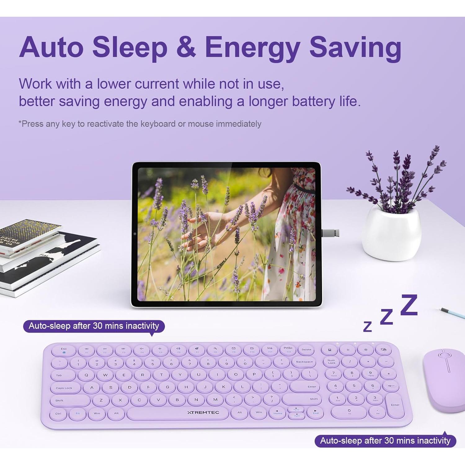 Combo Teclado y Ratón Inalámbrico XTREMTEC Púrpura Slim