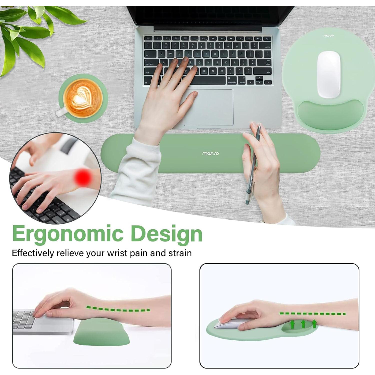 Alfombrilla de Ratón Grande y Reposamuñecas Mosiso Verde