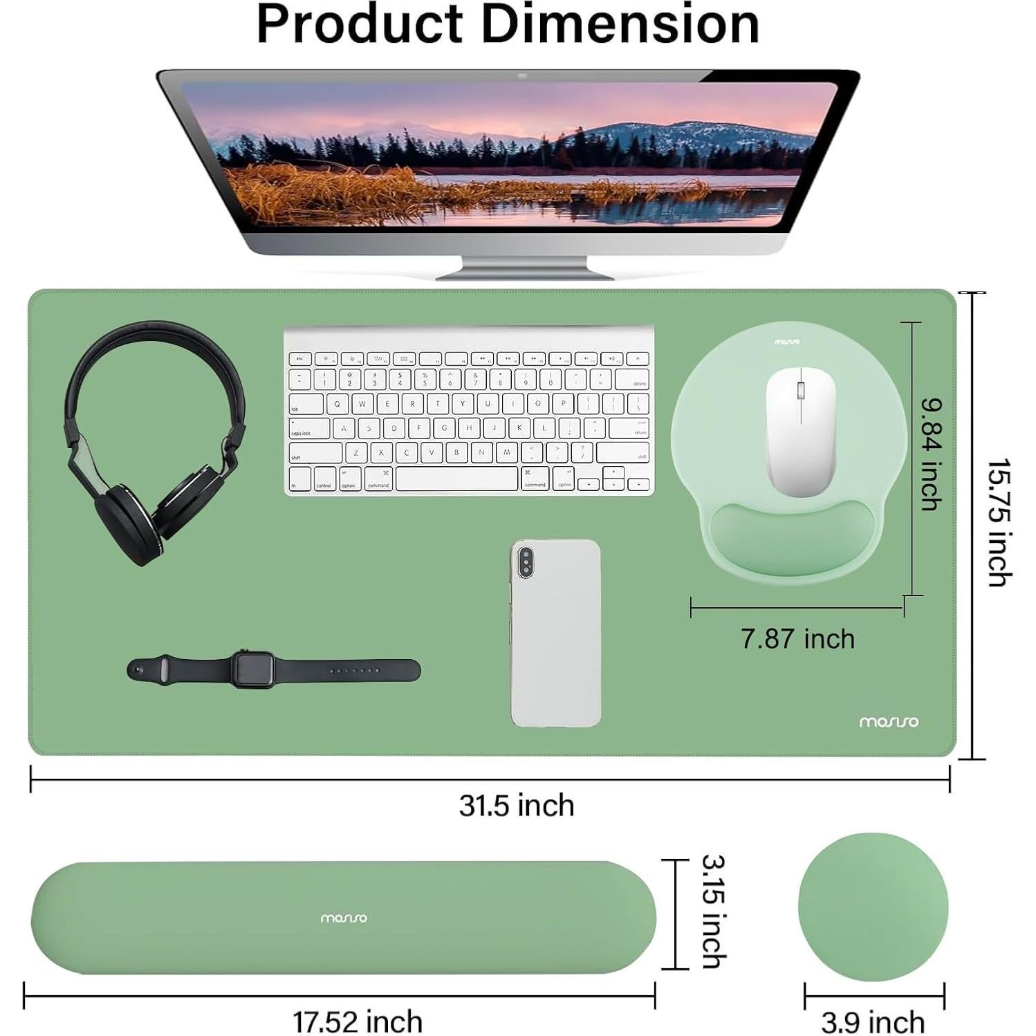Alfombrilla de Ratón Grande y Reposamuñecas Mosiso Verde