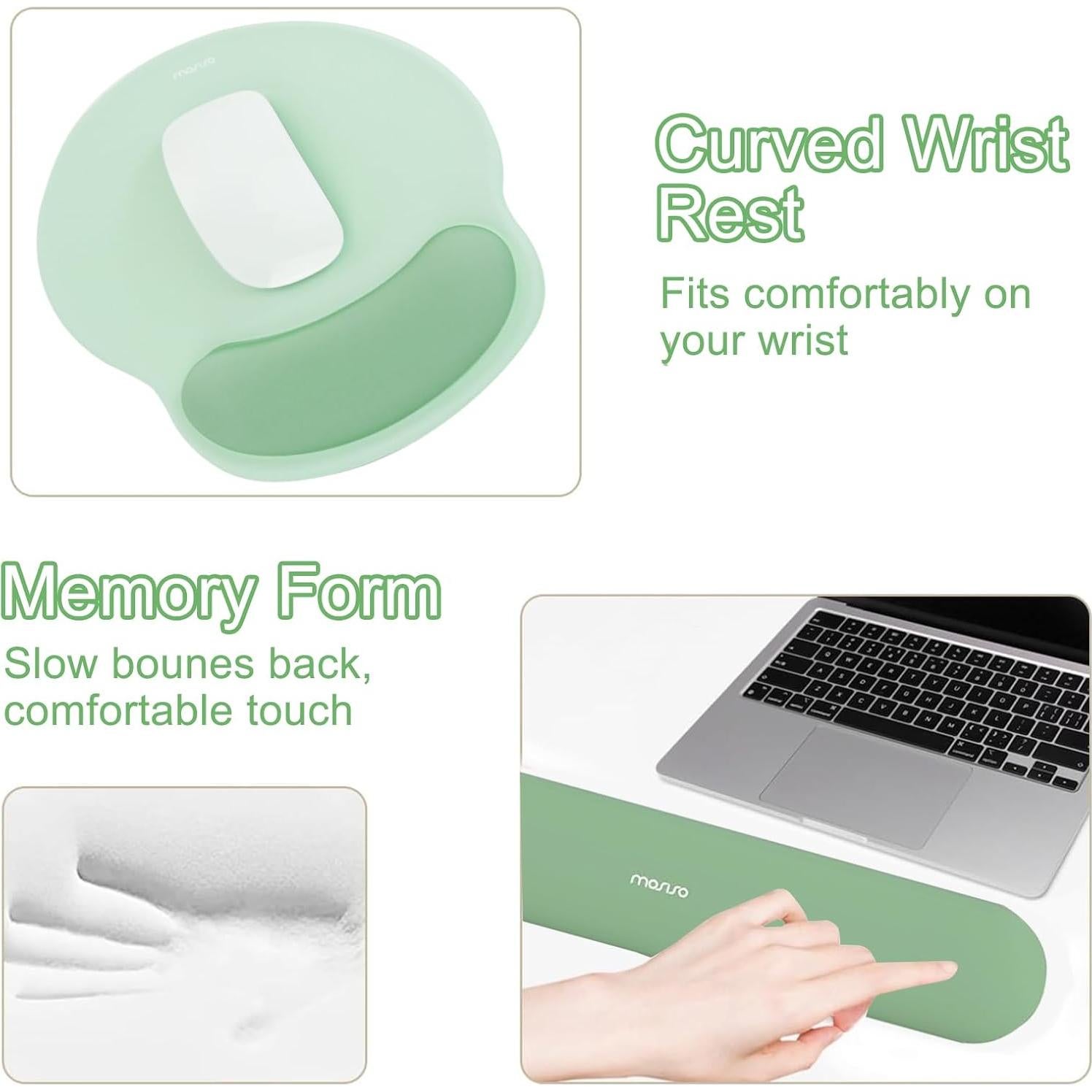 Alfombrilla de Ratón Grande y Reposamuñecas Mosiso Verde