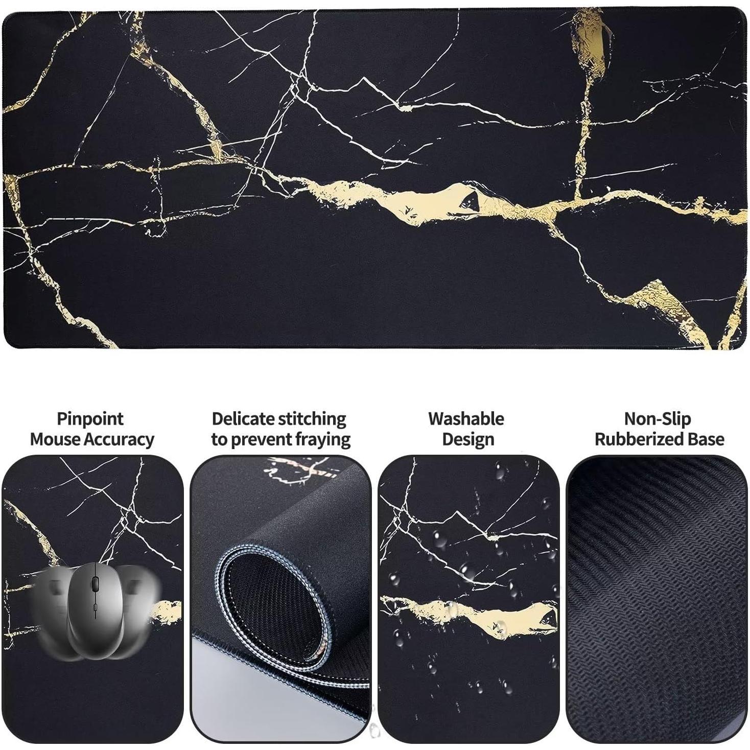 Set de Alfombrilla de Escritorio Bloss 4 en 1 - Mármol Negro 80x40cm