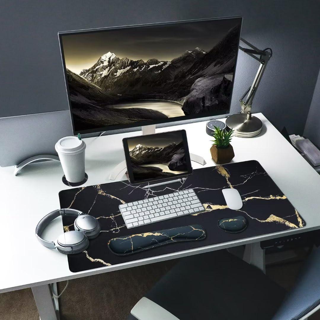 Set de Alfombrilla de Escritorio Bloss 4 en 1 - Mármol Negro 80x40cm