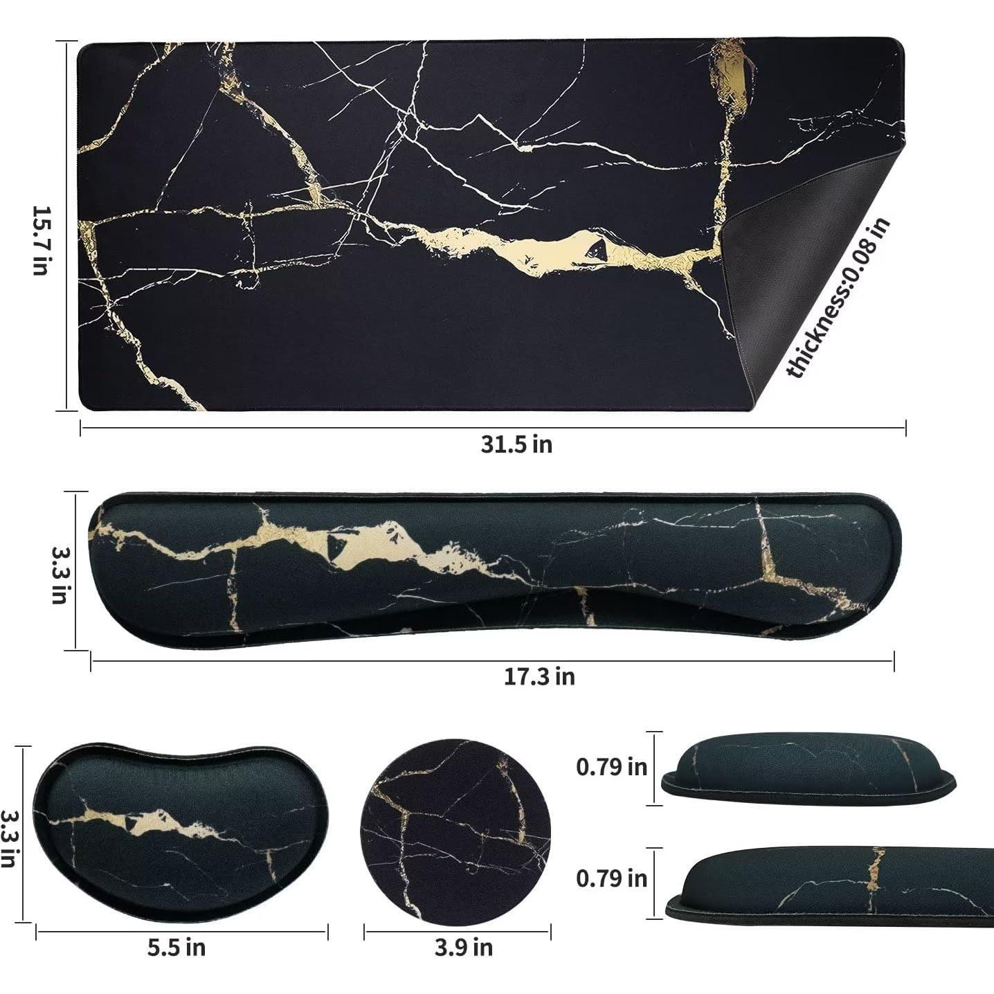 Set de Alfombrilla de Escritorio Bloss 4 en 1 - Mármol Negro 80x40cm