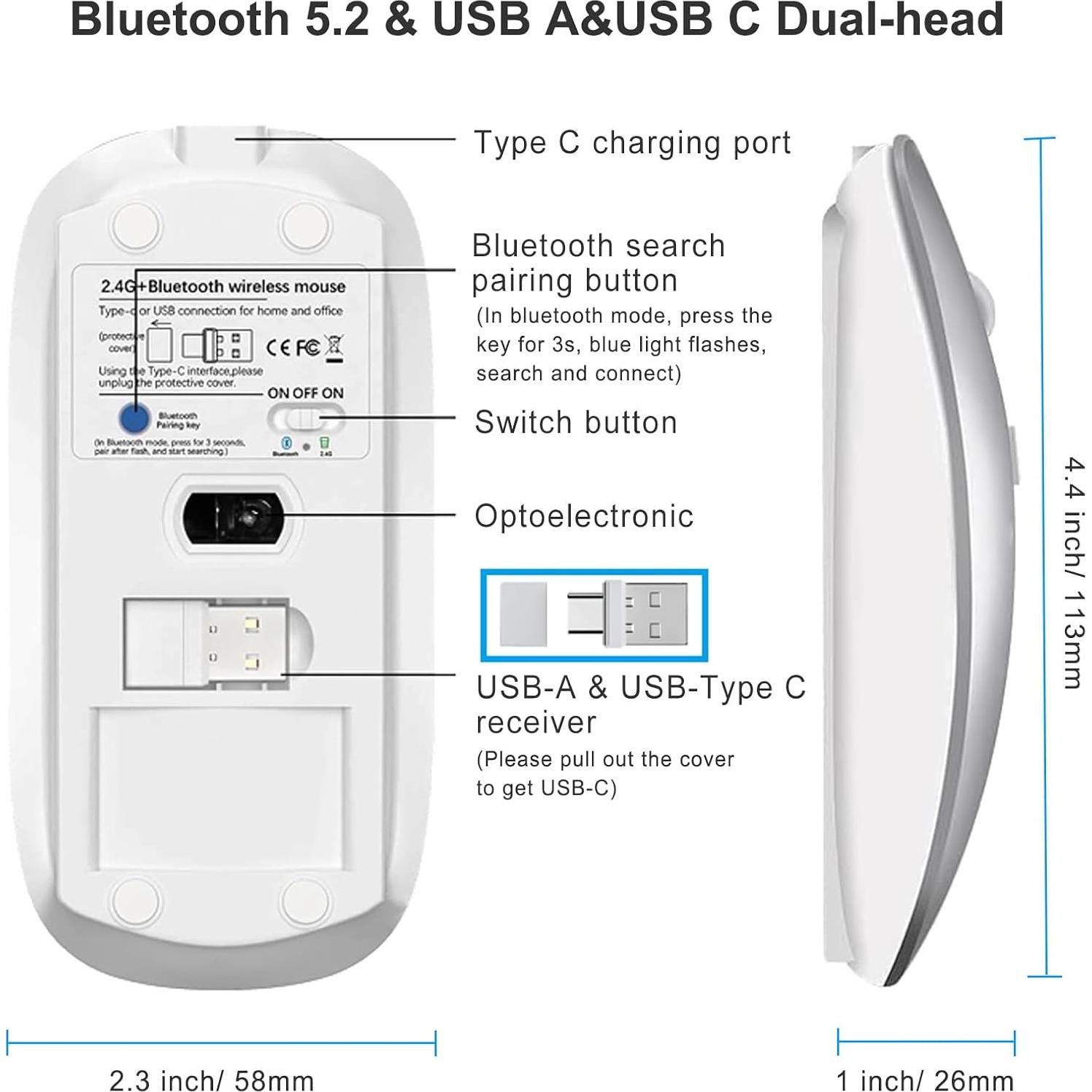 Ratón Inalámbrico Suteke USB-C y Bluetooth 5.2 Recargable
