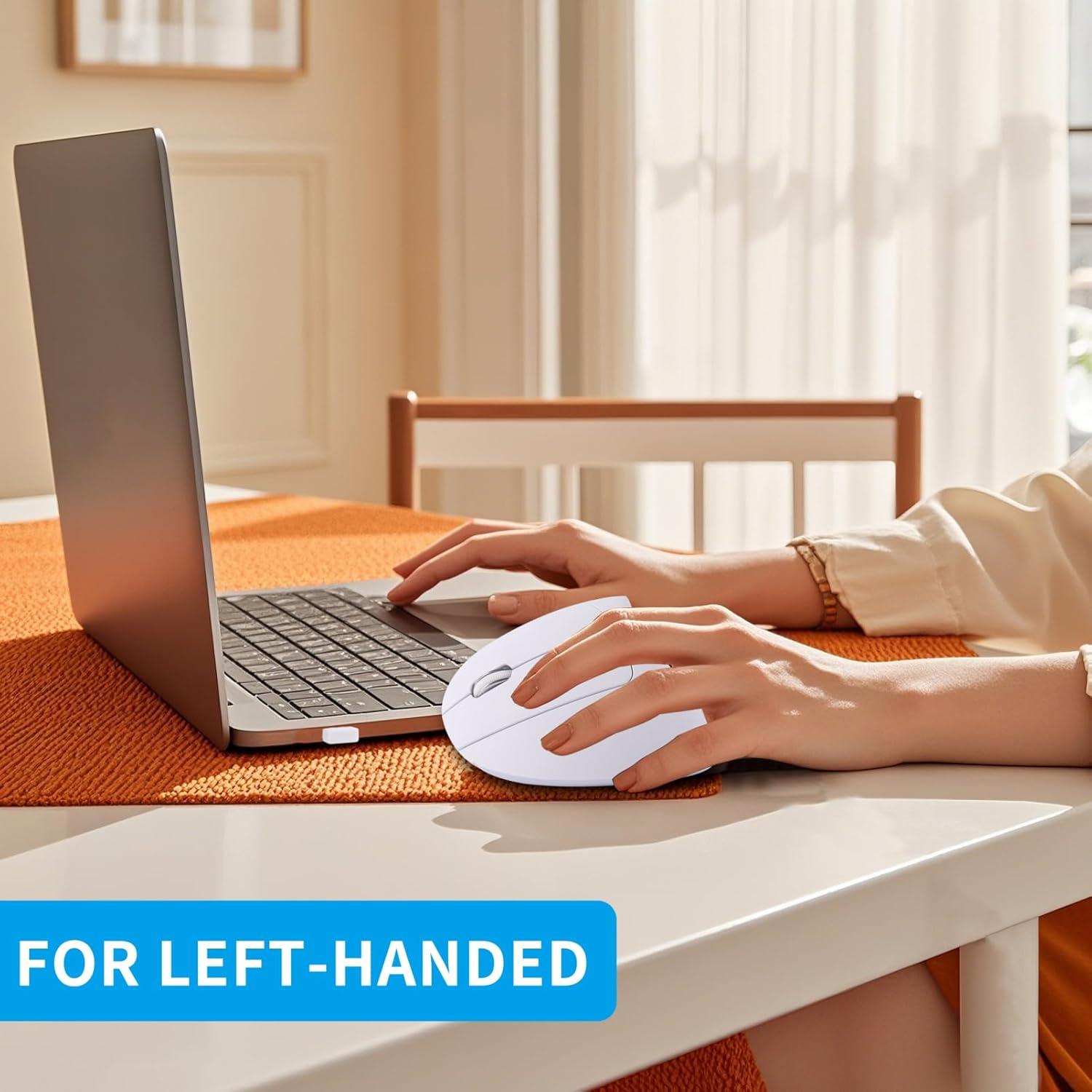 Ratón Ergonómico Inalámbrico para Zurdos Sunffice Blanco 6 Botones