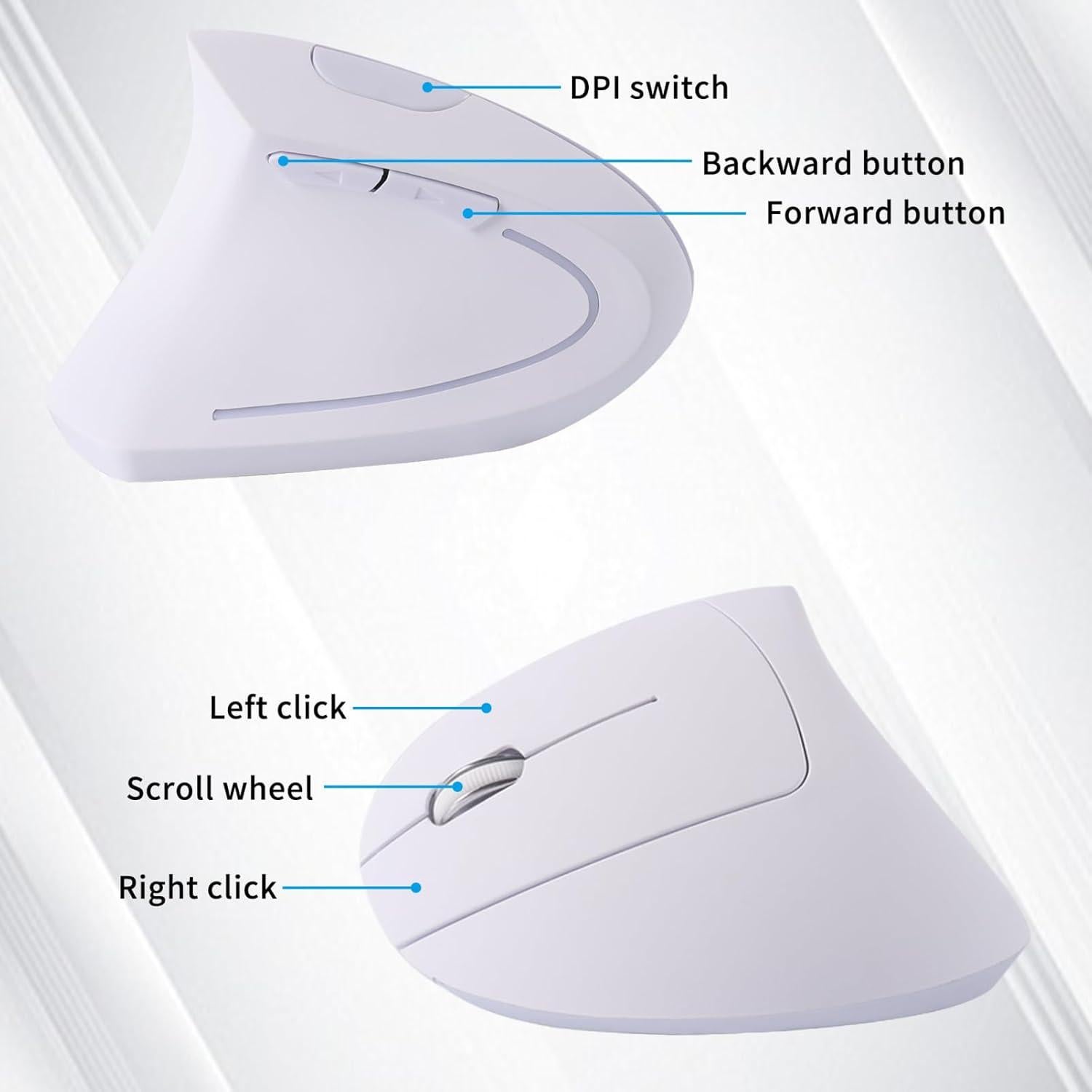 Ratón Ergonómico Inalámbrico para Zurdos Sunffice Blanco 6 Botones