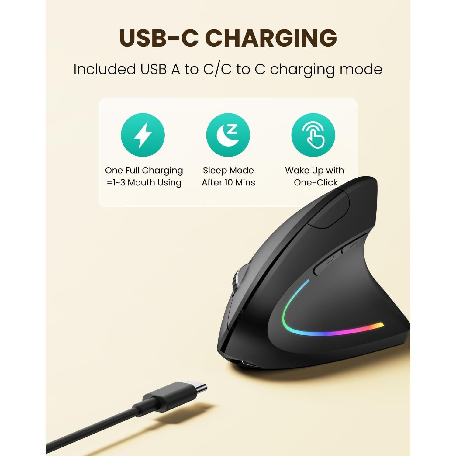 Ratón Inalámbrico Recargable Ergonómico POJTK 4800 DPI