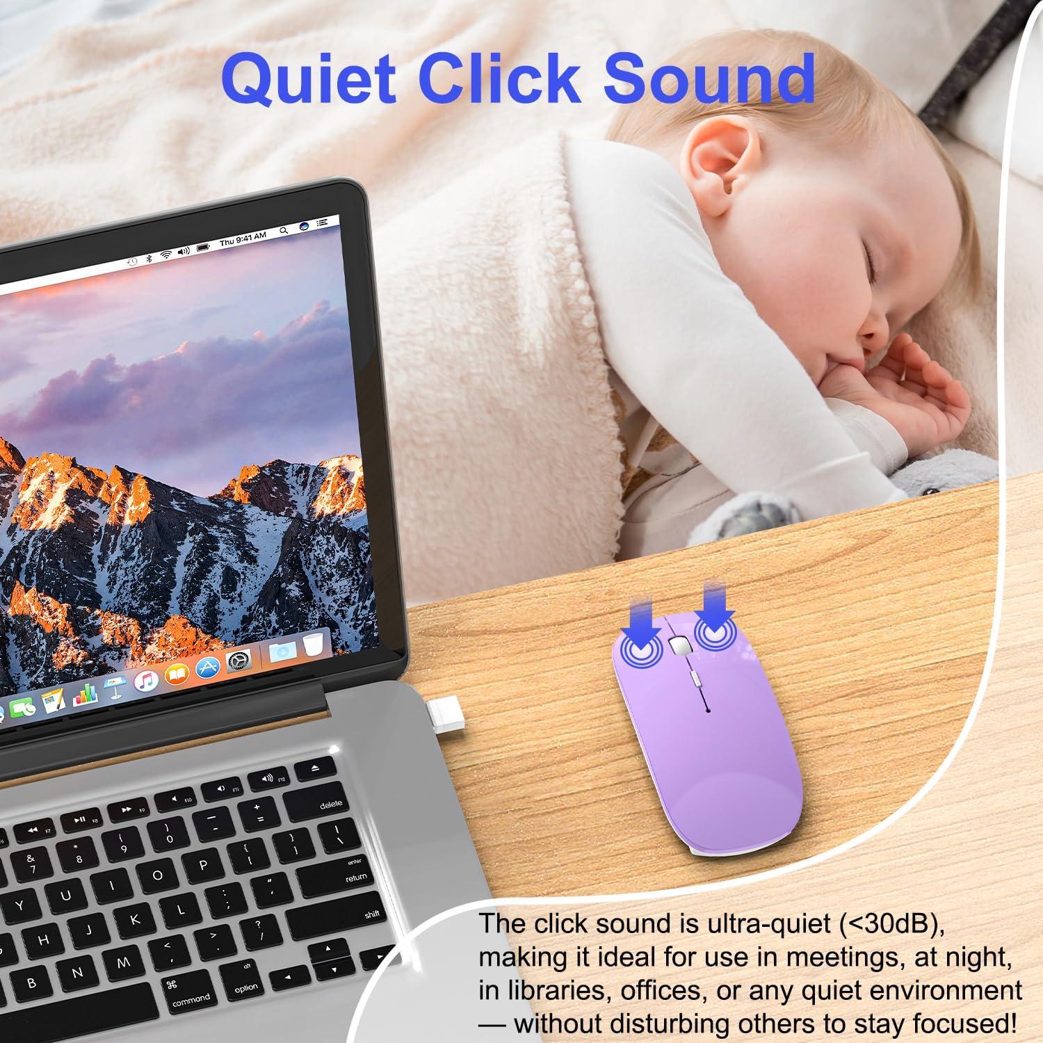 Ratón Inalámbrico Bluetooth Azmall Púrpura Recargable Delgado