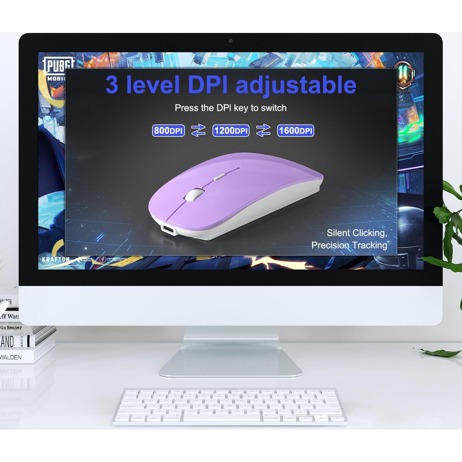 Ratón Inalámbrico Bluetooth Azmall Púrpura Recargable Delgado