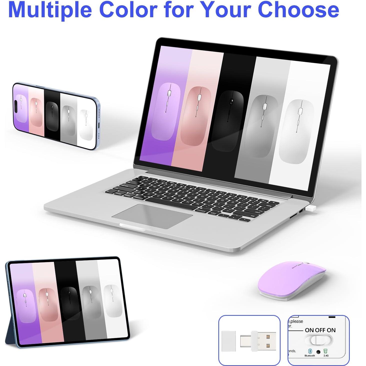 Ratón Inalámbrico Bluetooth Azmall Púrpura Recargable Delgado