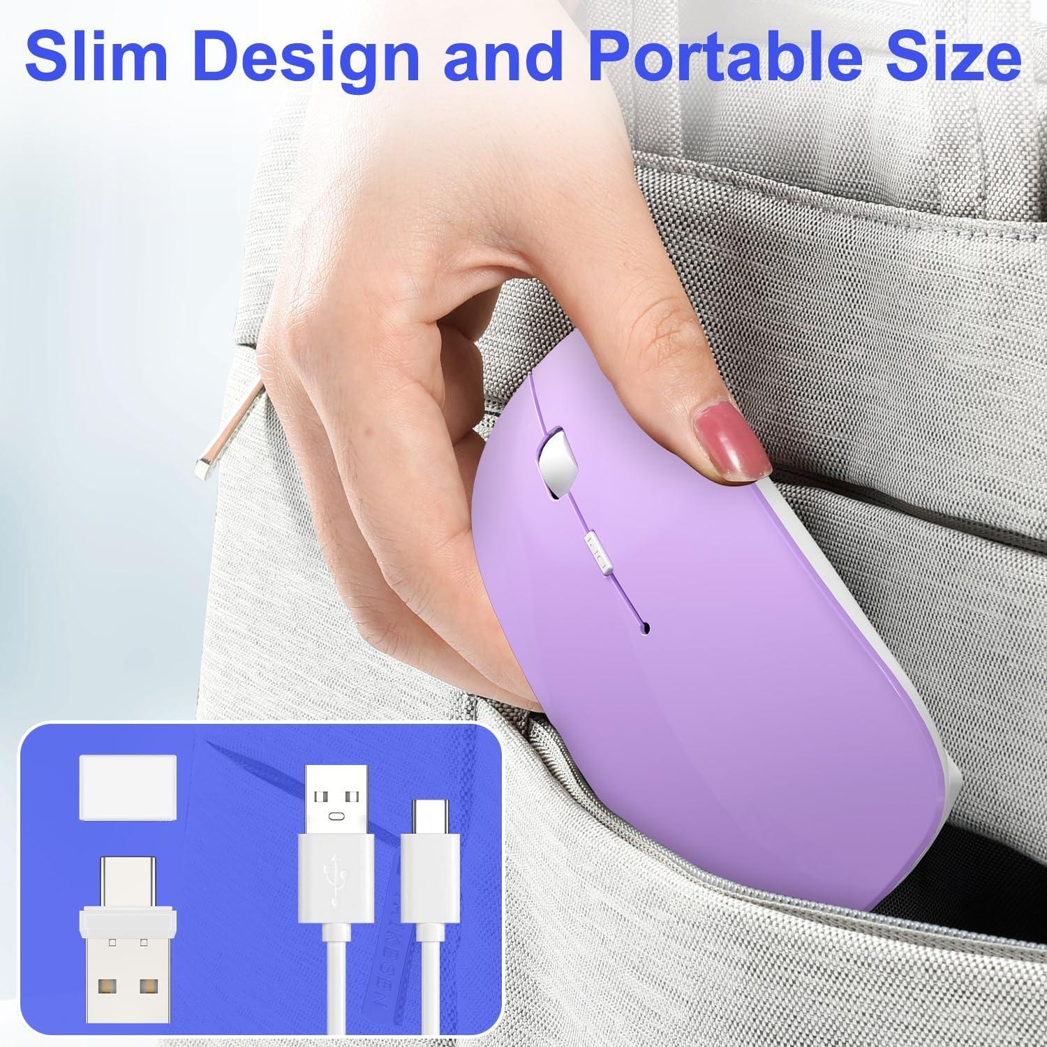 Ratón Inalámbrico Bluetooth Azmall Púrpura Recargable Delgado