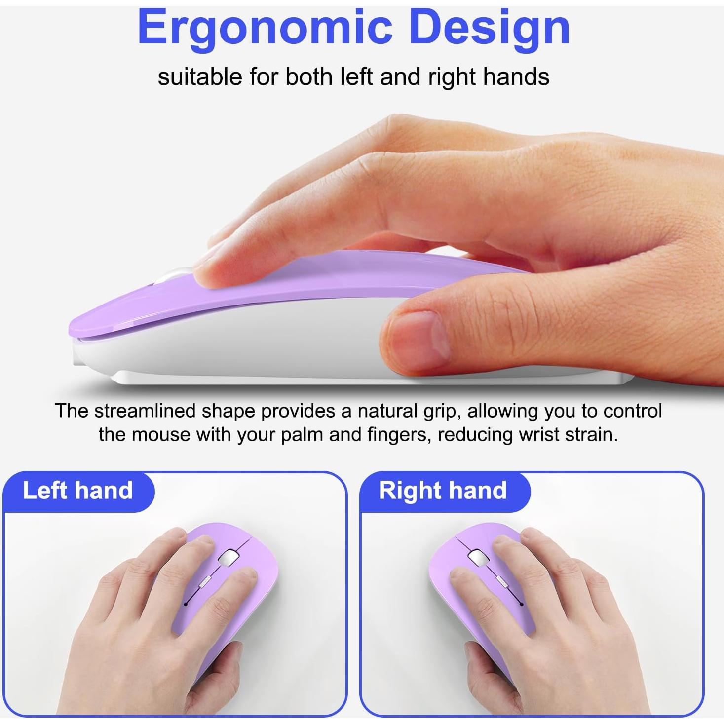 Ratón Inalámbrico Bluetooth Azmall Púrpura Recargable Delgado