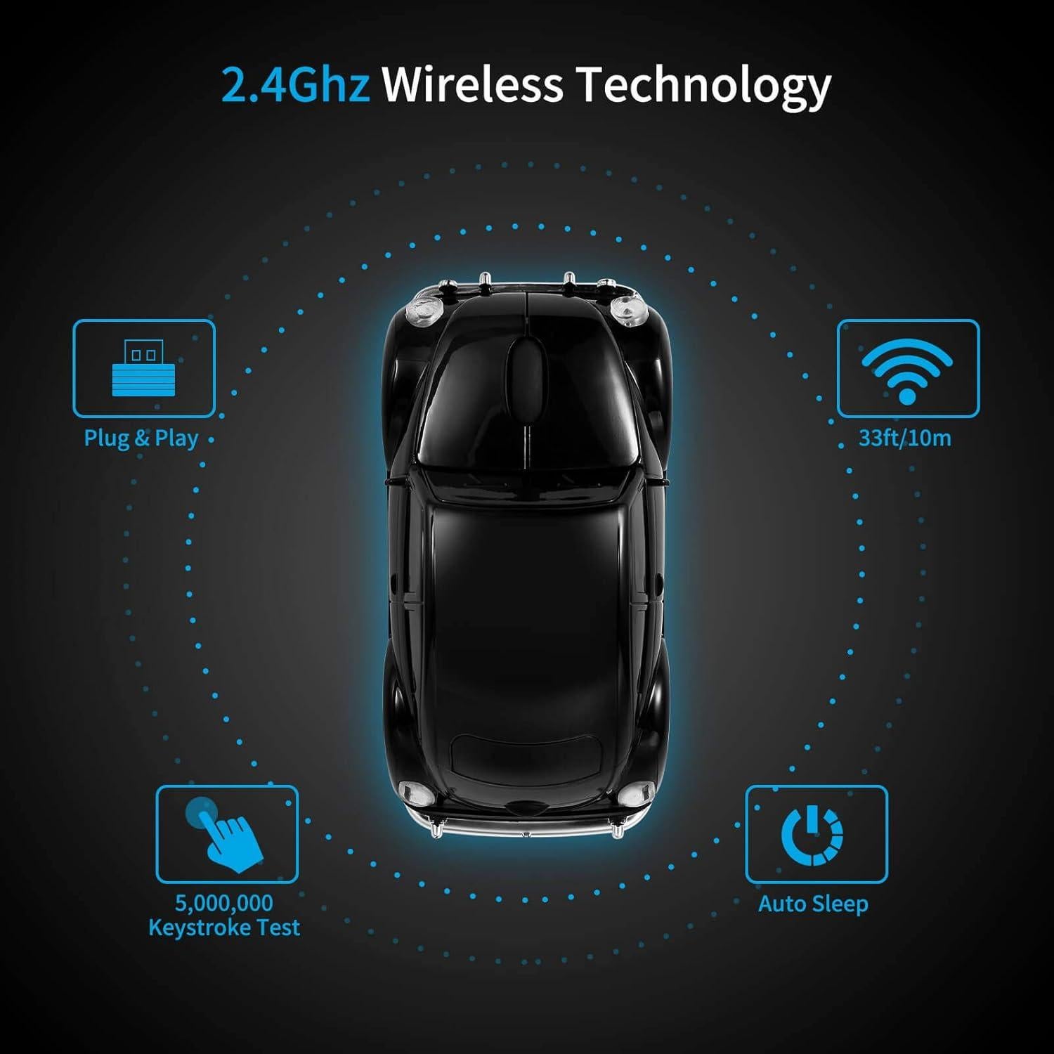 Ratón inalámbrico BKLNOG H120-BK 1600 DPI diseño coche negro