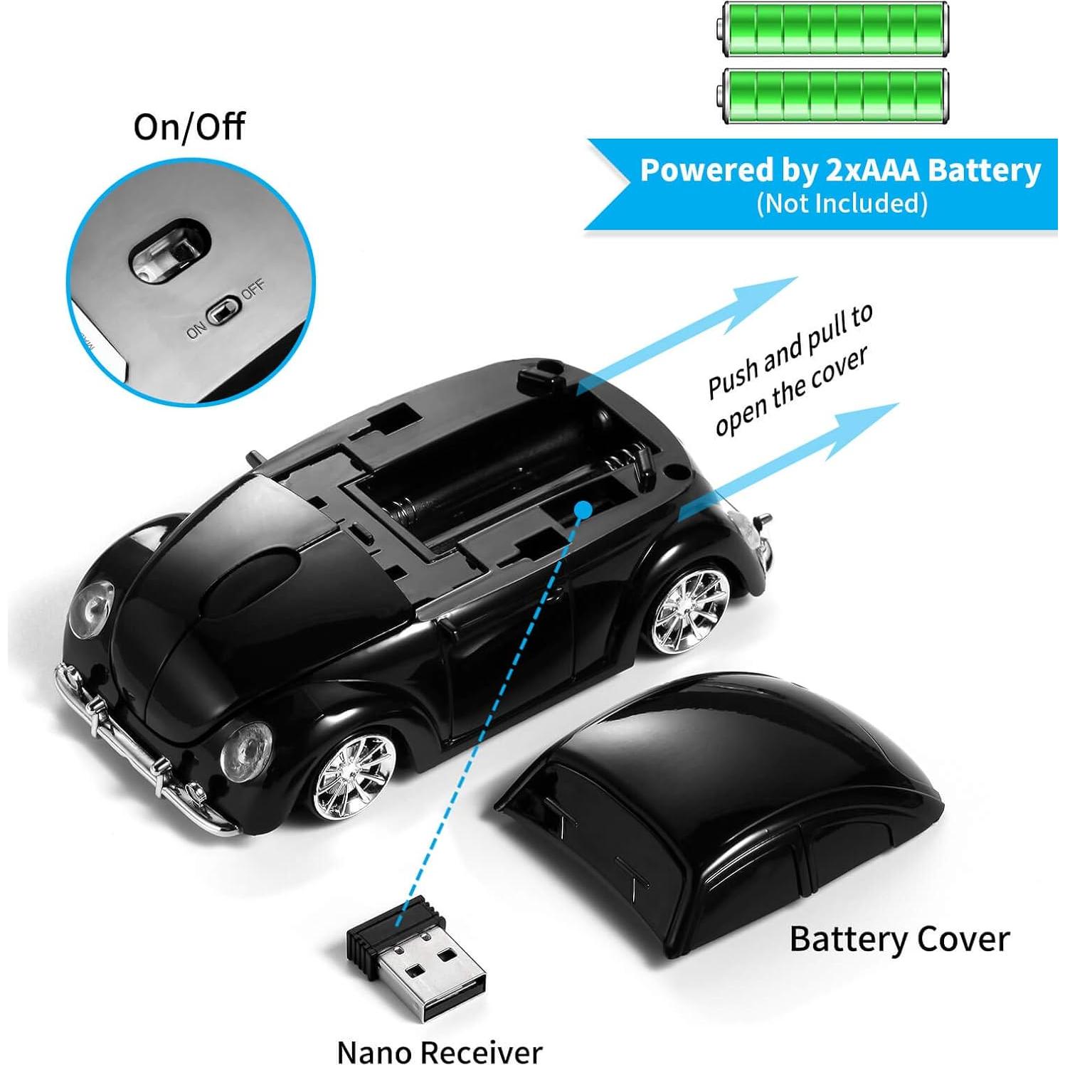 Ratón inalámbrico BKLNOG H120-BK 1600 DPI diseño coche negro