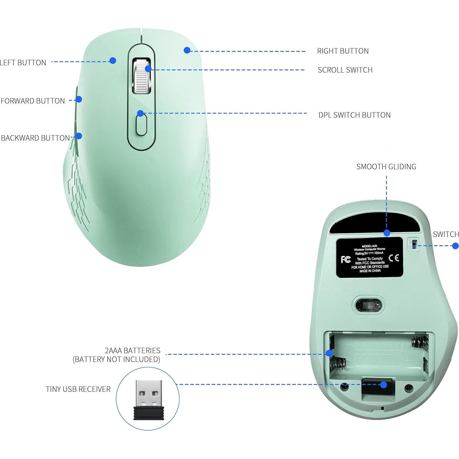 Ratón Inalámbrico NRGYEZ Verde, 3 Niveles DPI, Ergonómico