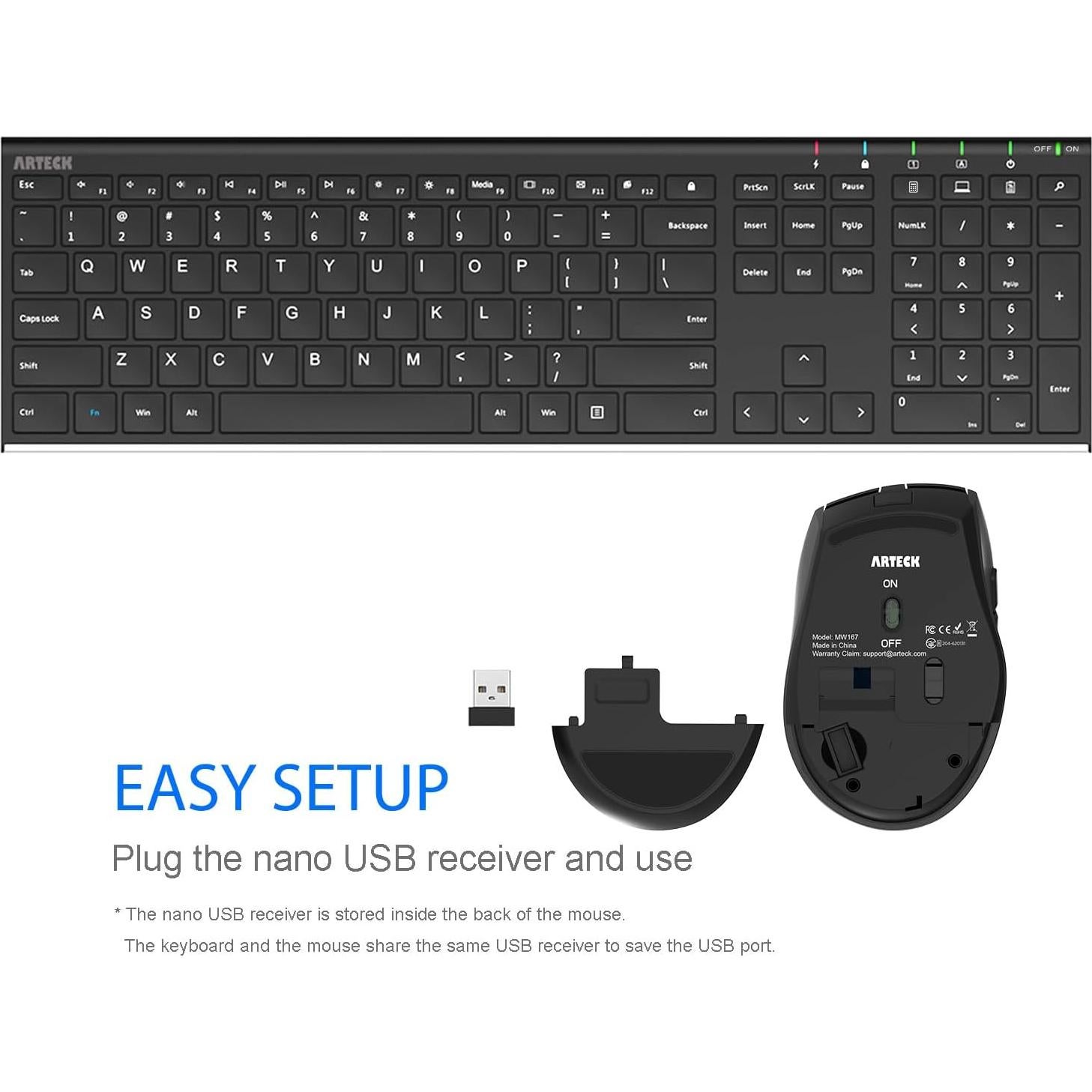 Teclado y Ratón Inalámbricos Arteck HW192/MW167, Acero Inoxidable