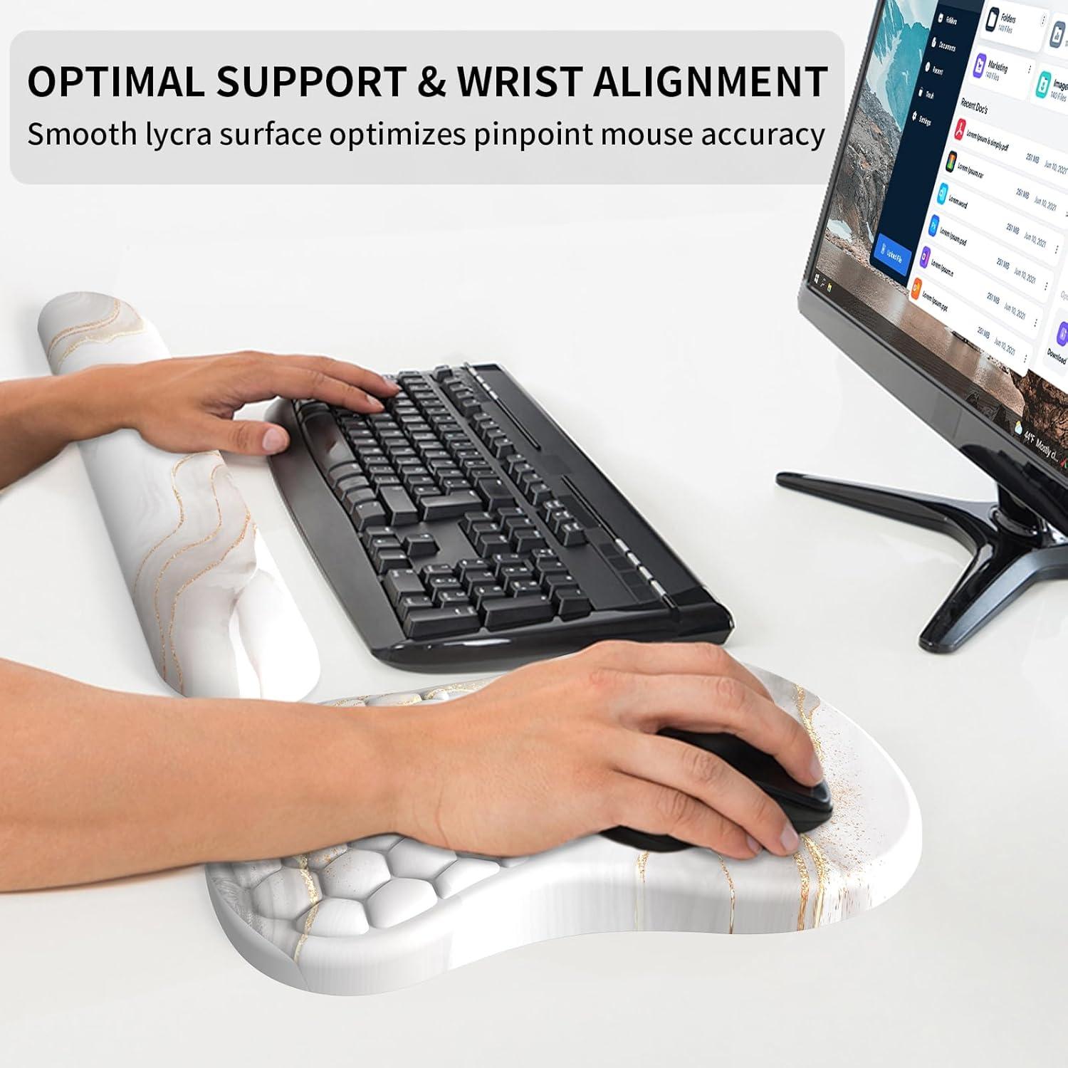 Reposamuñecas eulps Ergonómico con Alfombrilla de Ratón - Mármol Blanco