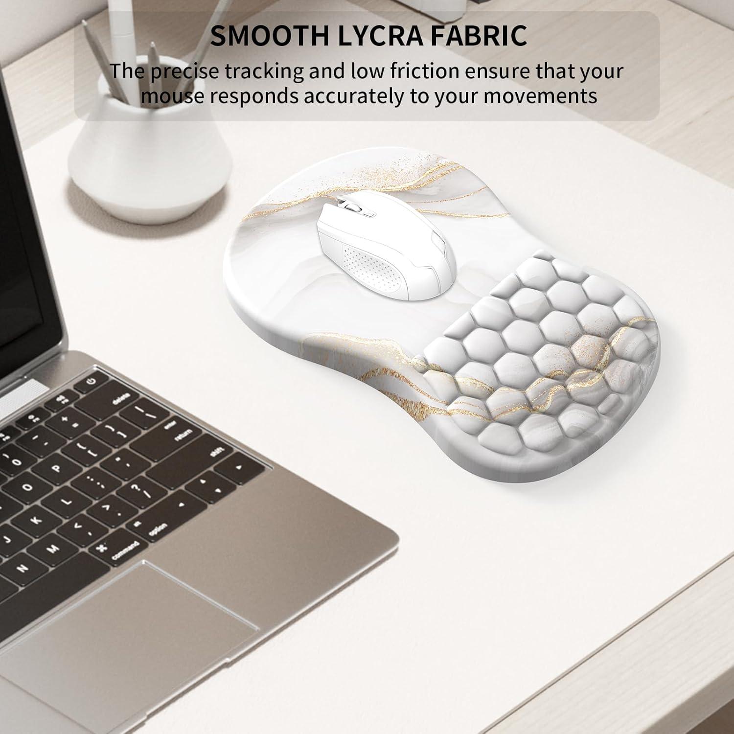 Reposamuñecas eulps Ergonómico con Alfombrilla de Ratón - Mármol Blanco