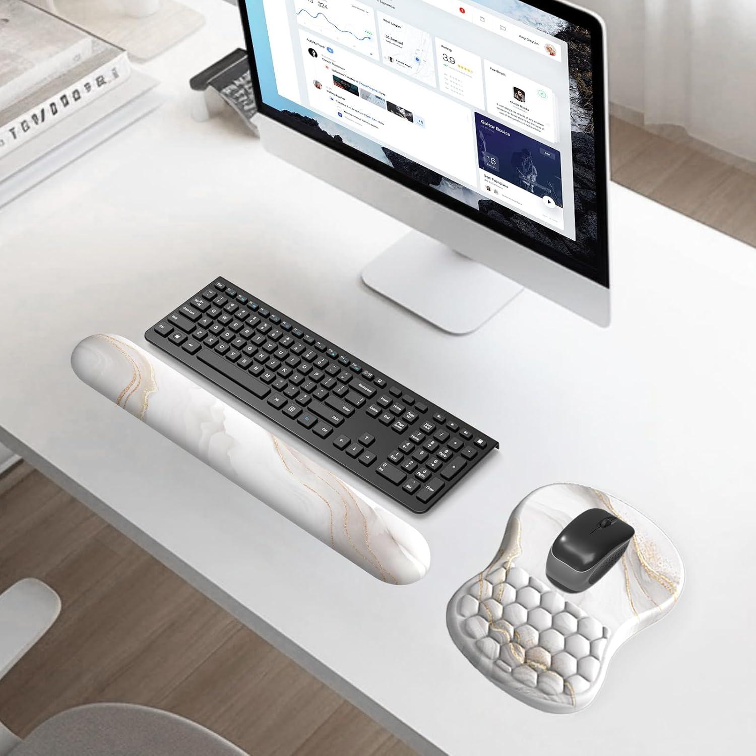 Reposamuñecas eulps Ergonómico con Alfombrilla de Ratón - Mármol Blanco