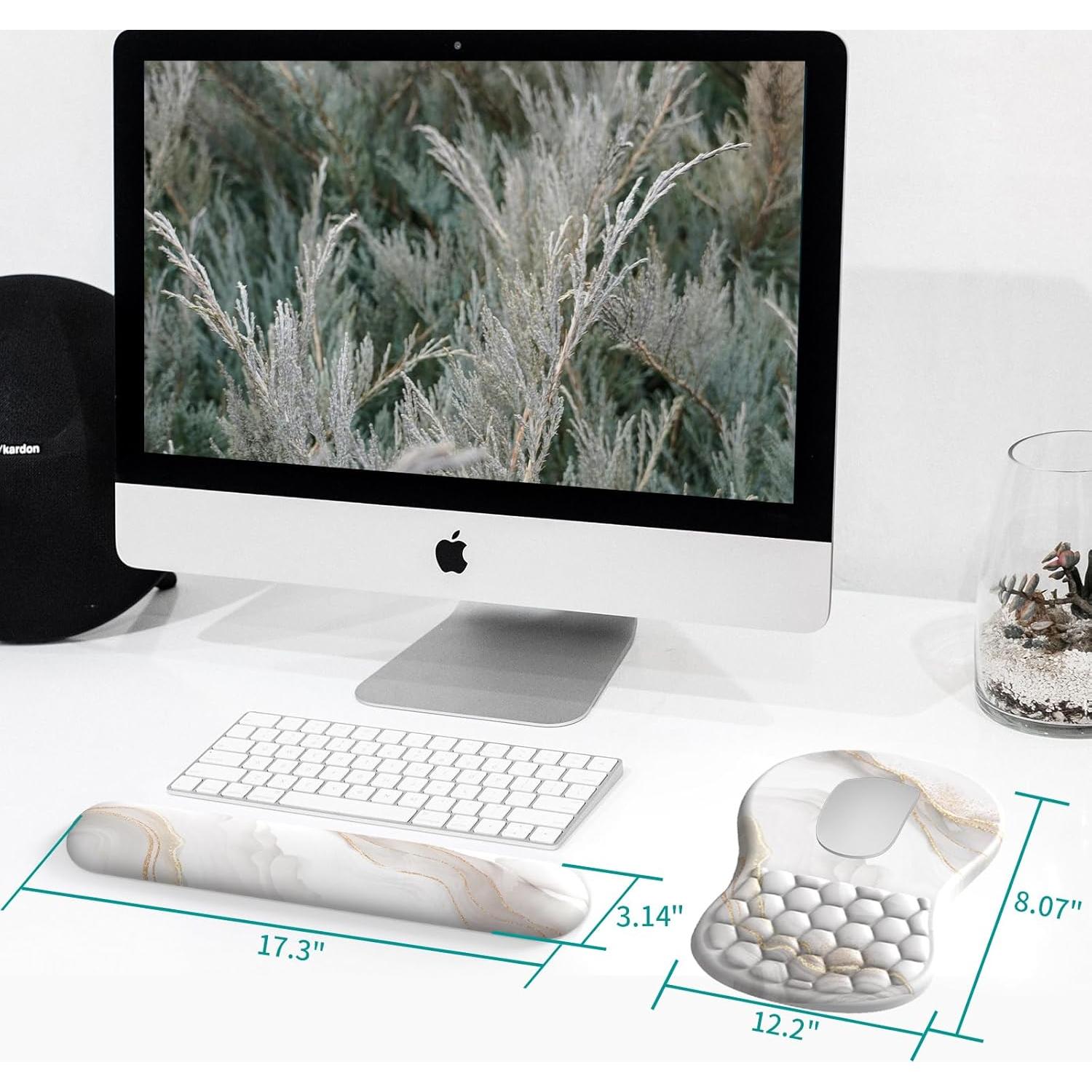 Reposamuñecas eulps Ergonómico con Alfombrilla de Ratón - Mármol Blanco