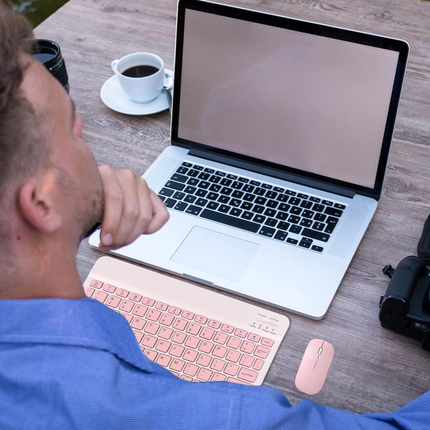 Combo Teclado y Ratón Inalámbricos TECCOEUS Rosa Ergonómico