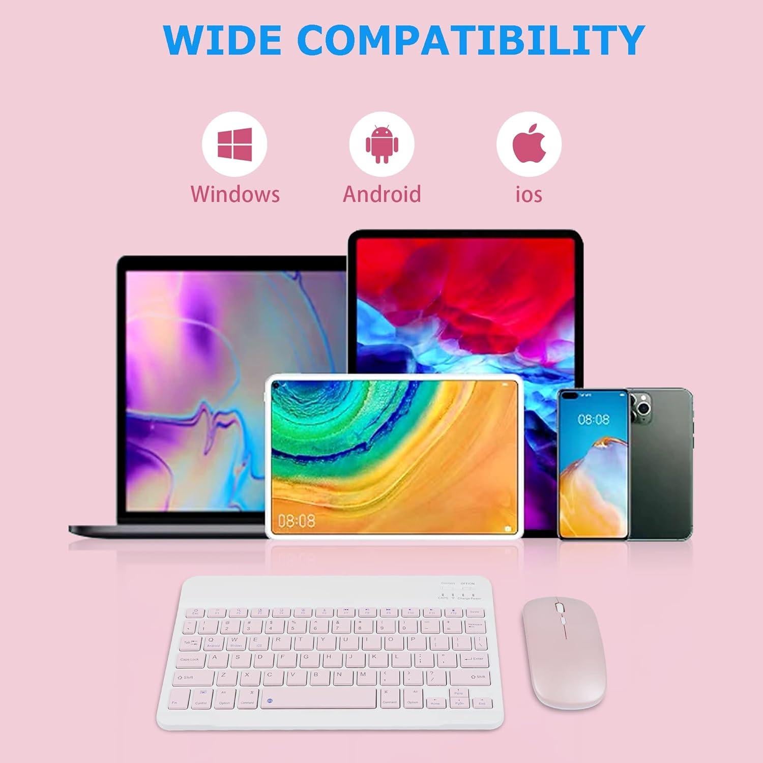 Combo Teclado y Ratón Inalámbricos TECCOEUS Rosa Ergonómico