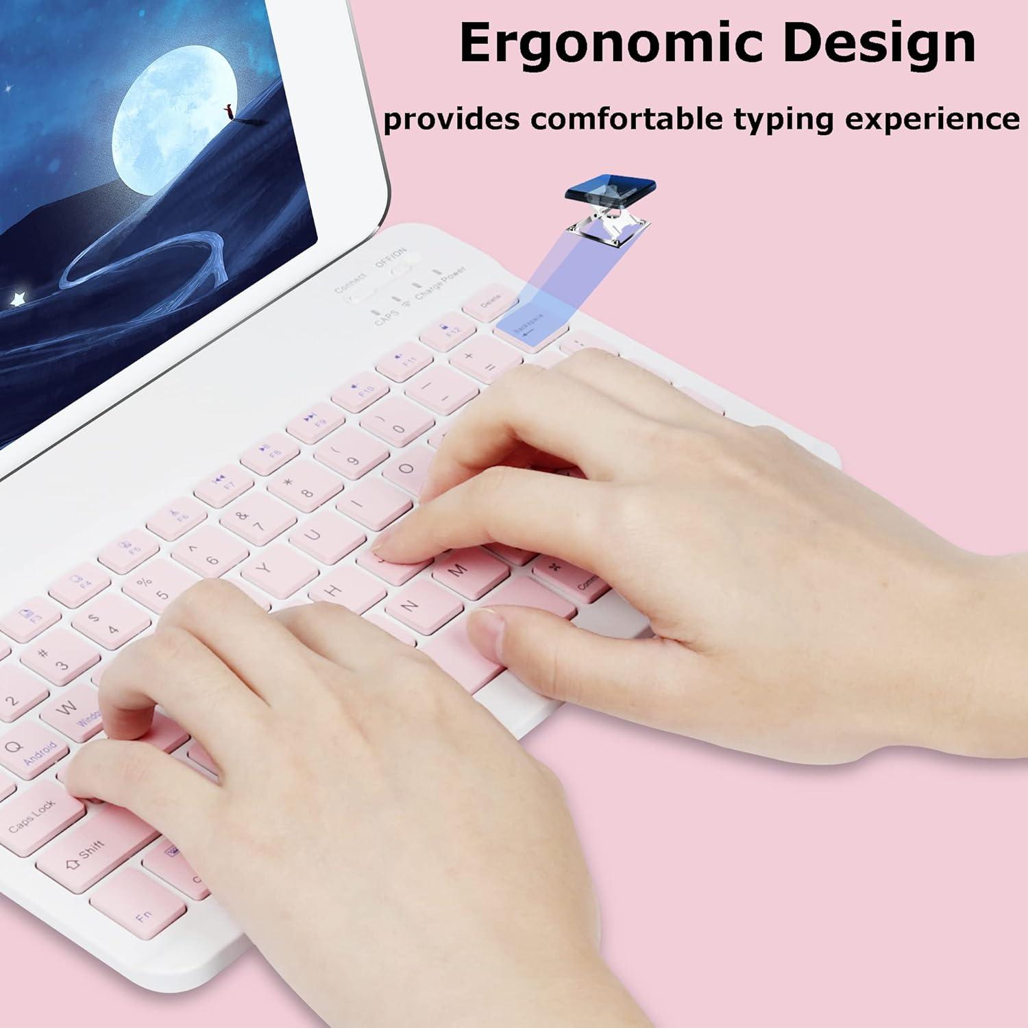 Combo Teclado y Ratón Inalámbricos TECCOEUS Rosa Ergonómico