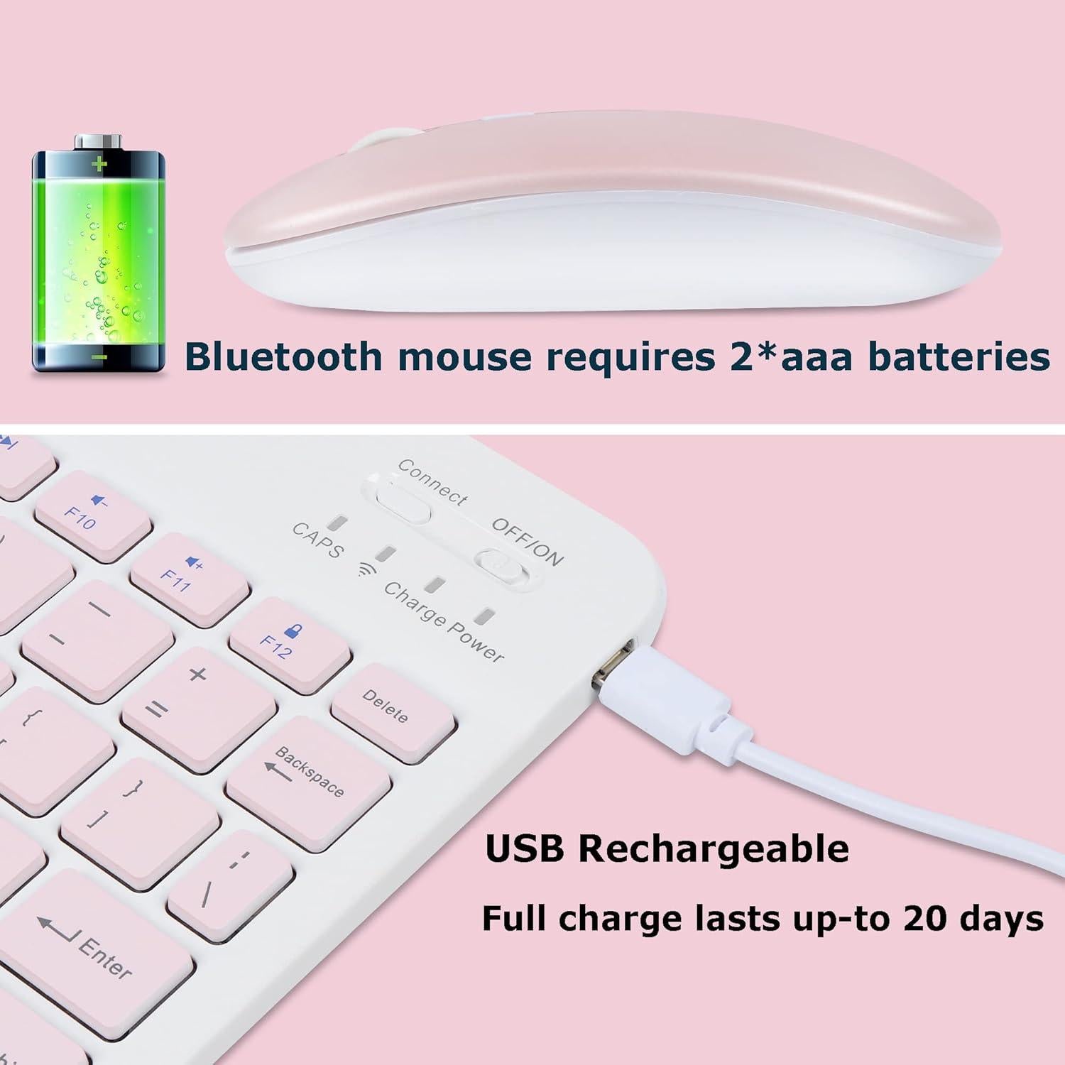 Combo Teclado y Ratón Inalámbricos TECCOEUS Rosa Ergonómico