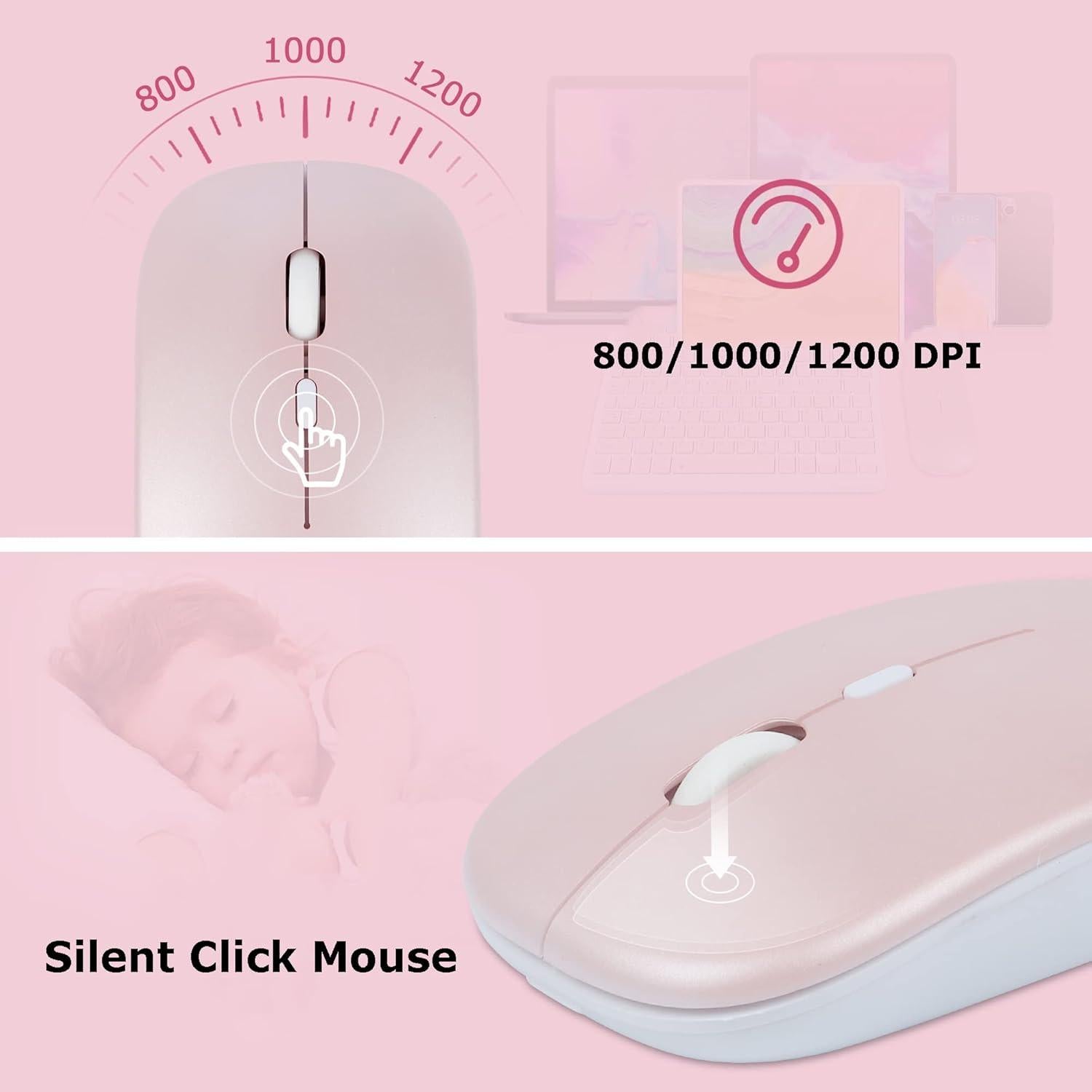 Combo Teclado y Ratón Inalámbricos TECCOEUS Rosa Ergonómico