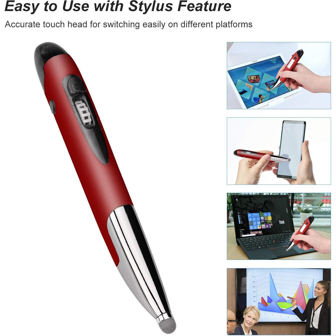Ratón Óptico Ergonómico Inalámbrico Lychee Rojo con Stylus